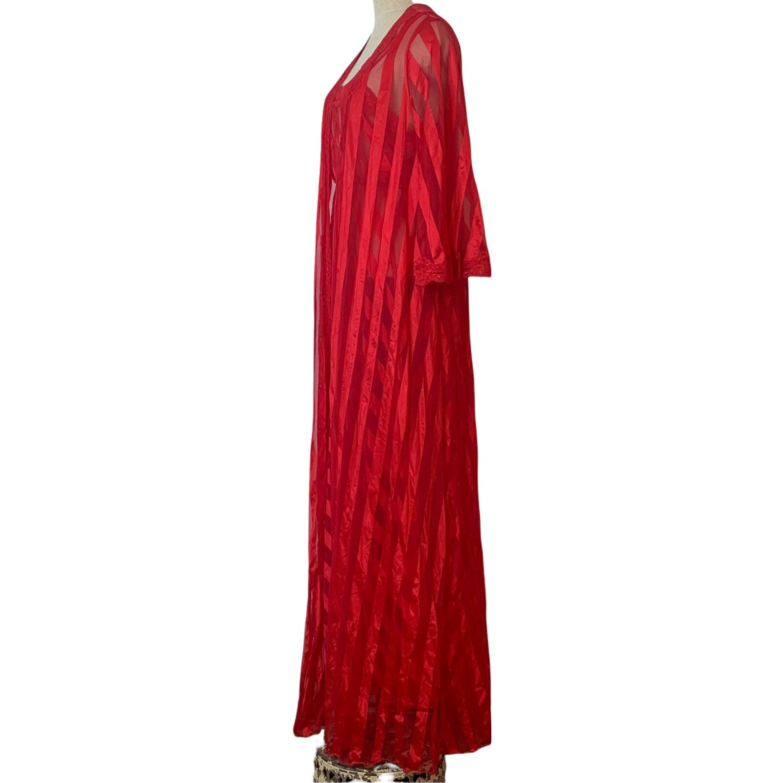 Vintage Jenelle of California Red Sheer Chiffon Peignoir Nightgown Set Gown S M