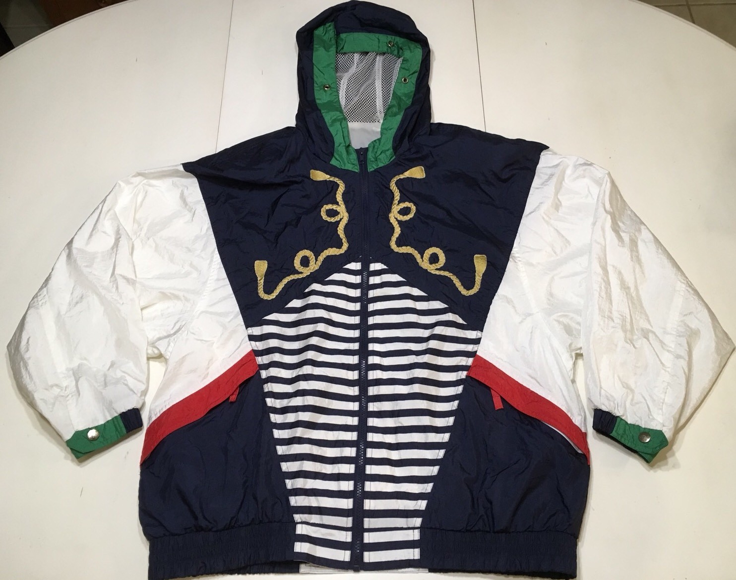 GIACCA SPORT Retro 90s Vintage Hooded Zip Windbreaker Nautical Sz L – EUC