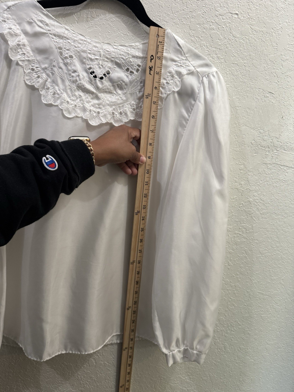 Vintage 1970s White Lace Collar Puff Sleeve Blouse Cottagecore Boho 16
