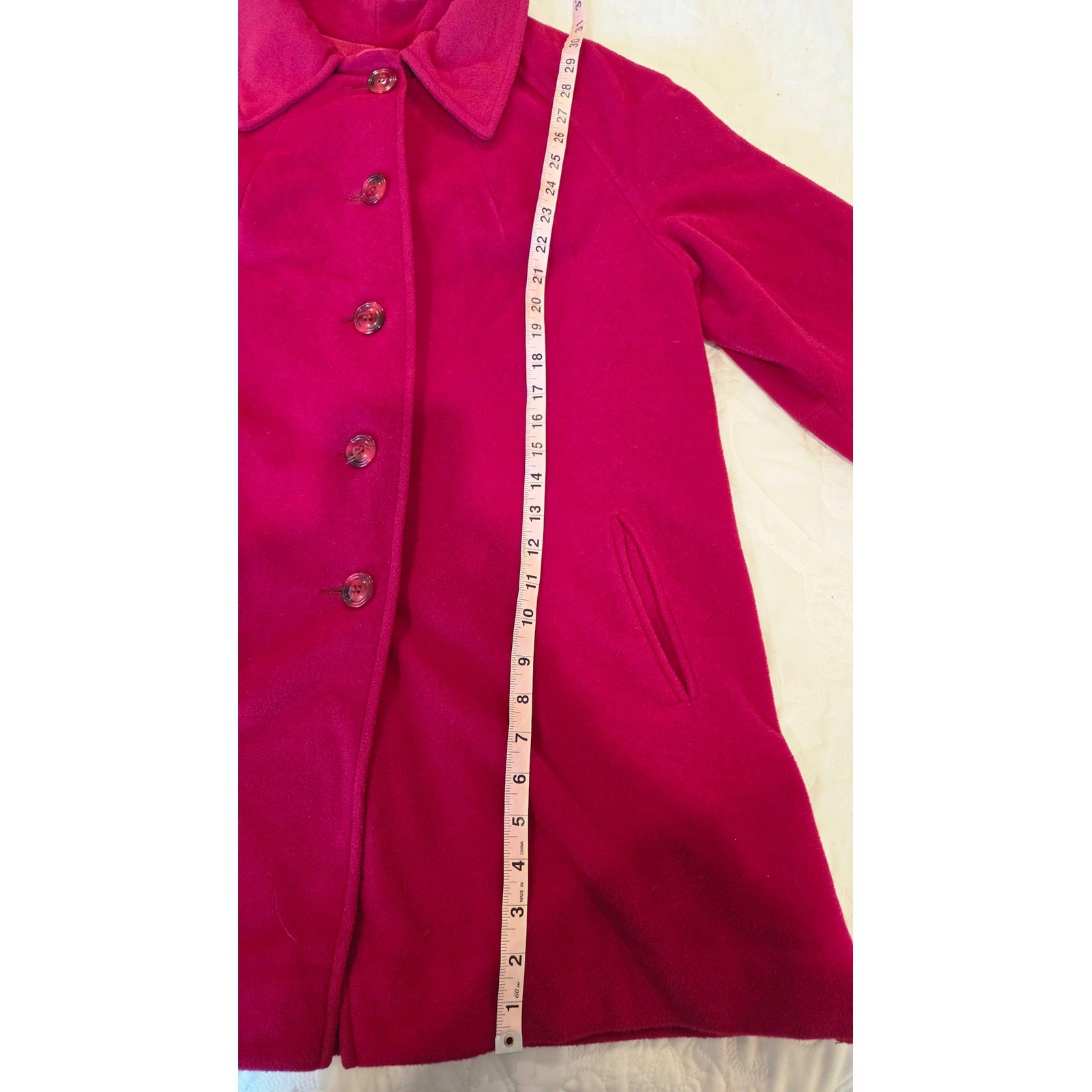 Vintage 1960s Wellington Fashions Kashmiracle Pink Red Button Front Coat ILGWU