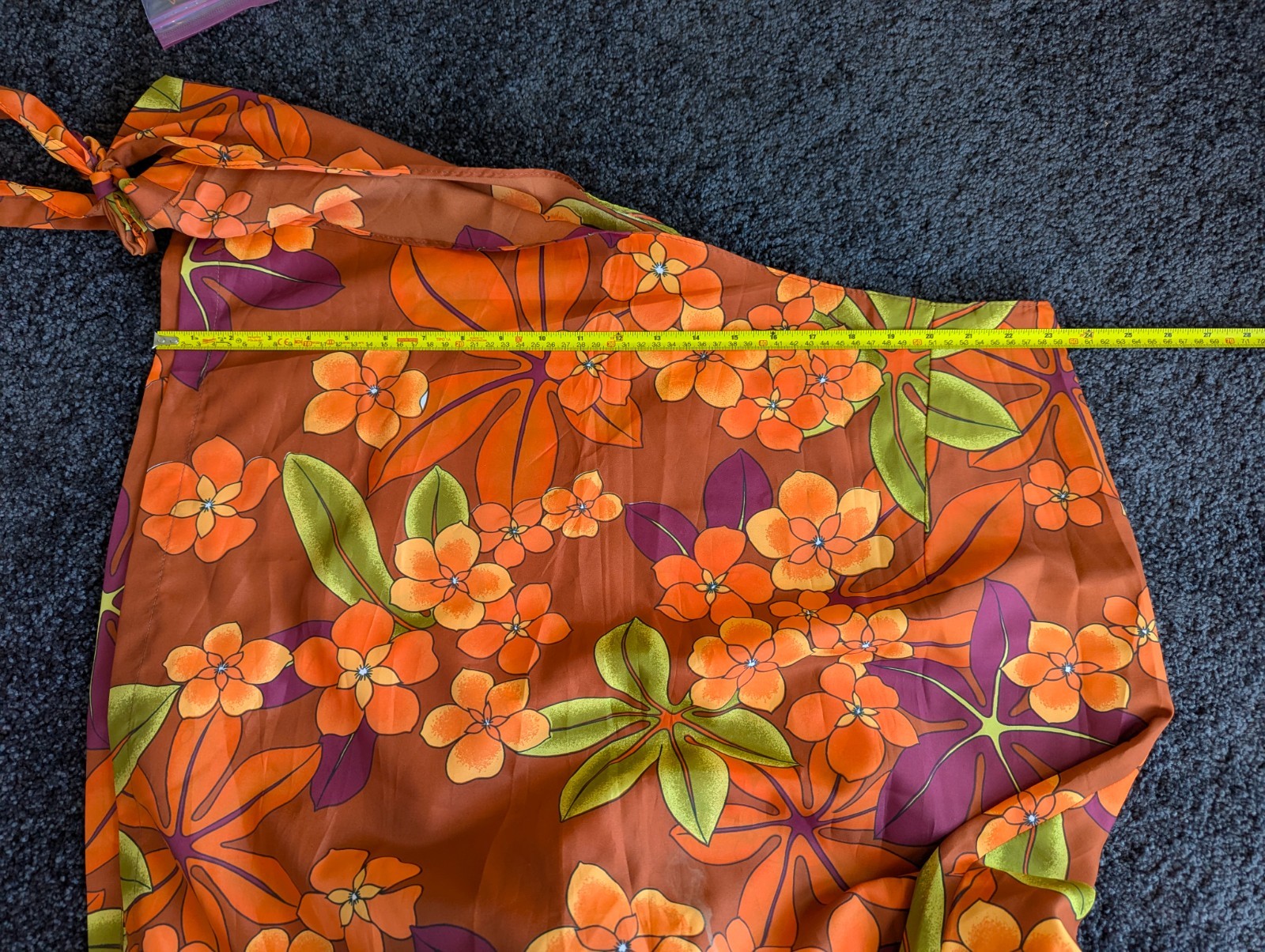Vtg 1970s Pomare Tahiti Hawaiian Sarong Wrap Halter Dress Bright Orange L/XL