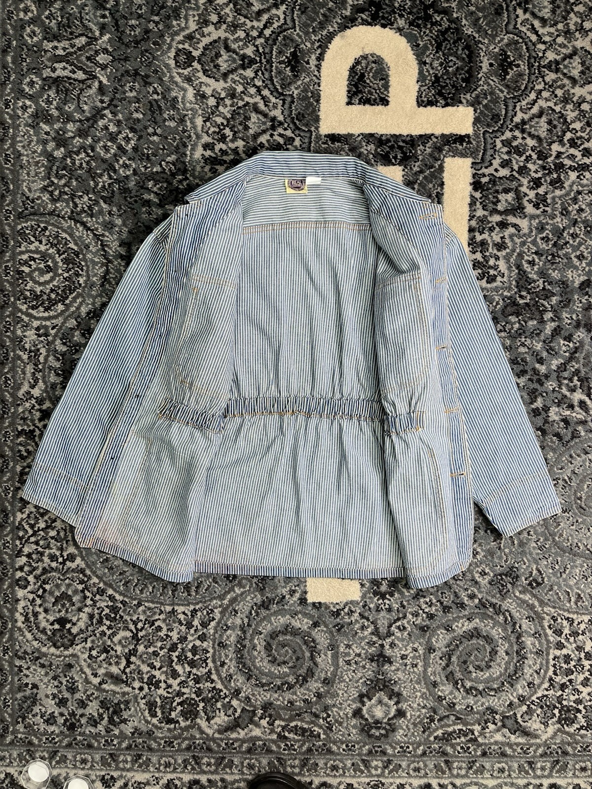 Vintage 1980s Women Hickory Stripe Denim Chore Jacket Made In USA Size Small
