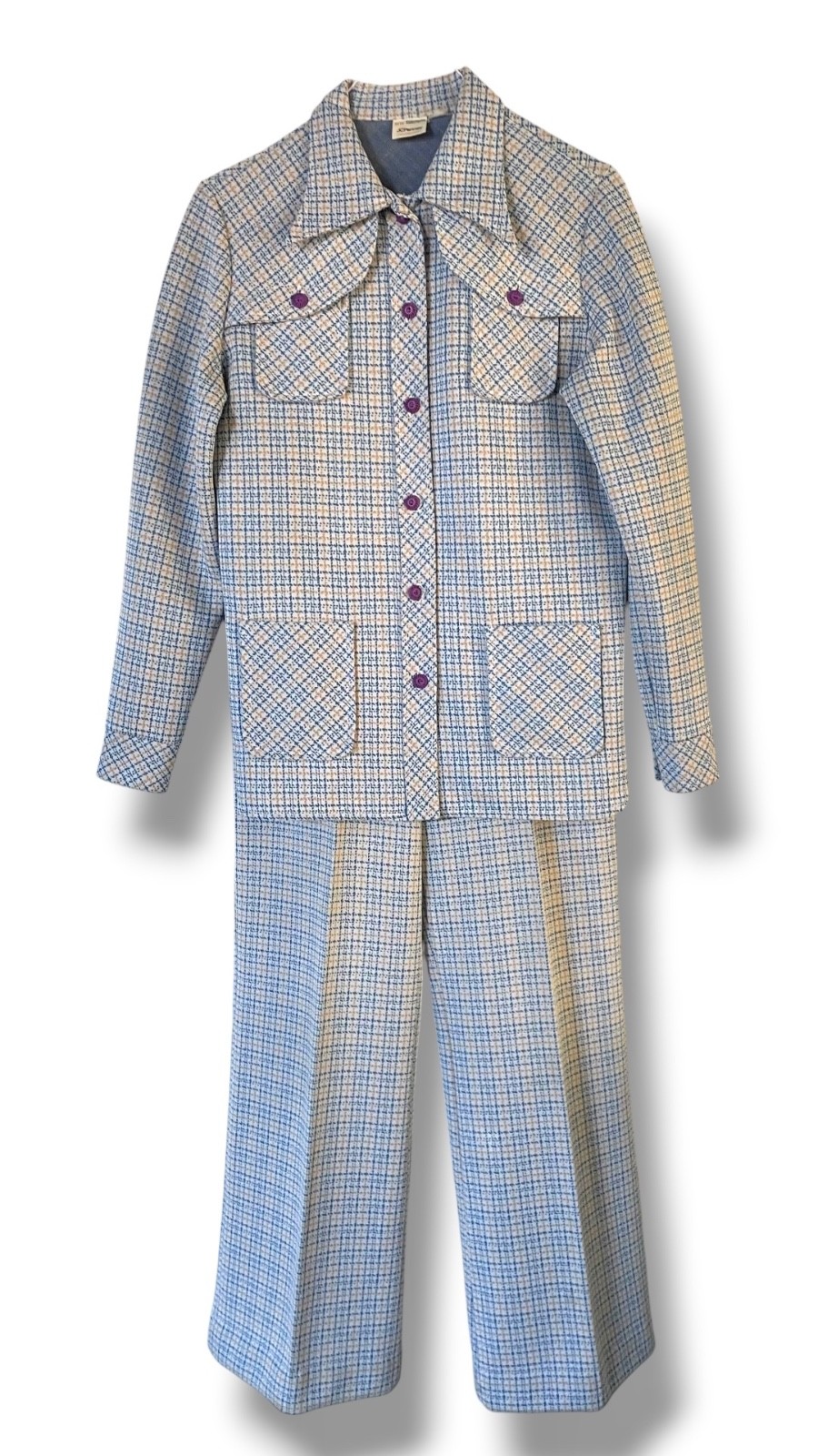 Vintage 1970s 2-Piece Leisure Suit Women’s Knit Plaid Large 10-12
