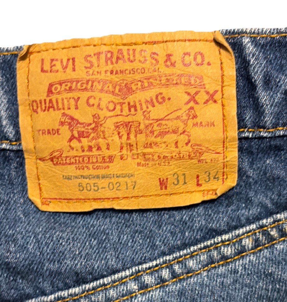 Vintage Levis 505 0217 Red Tab Blue Jeans Denim Fades Raw Hem 30×29 USA Made 80s