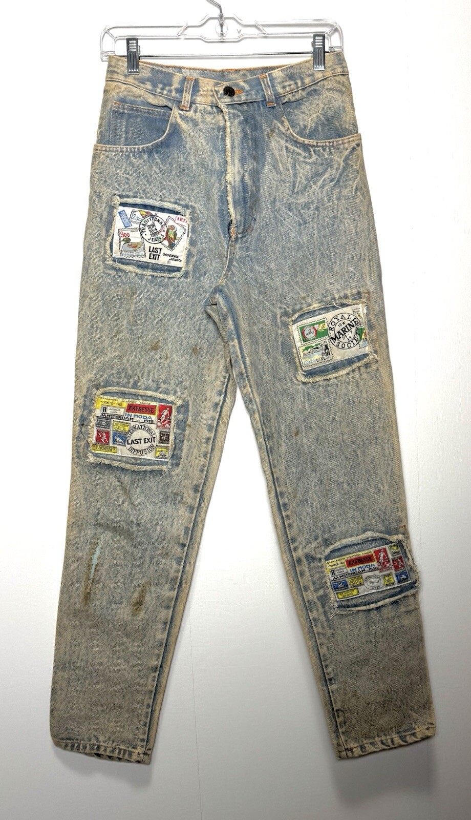 Vtg 80s Acid Wash Grunge Patchwork Jeans Punk Distressed High Waist 27×30
