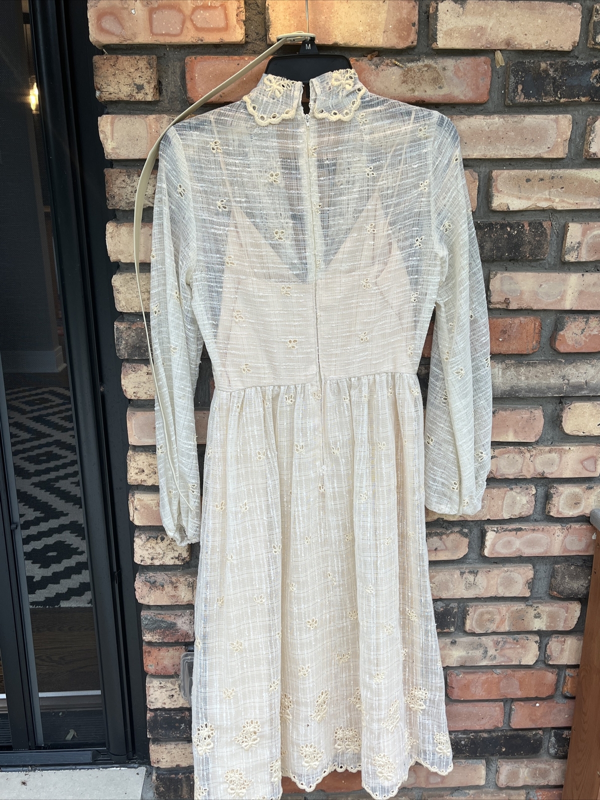 Vintage 1970s Lee Jordan Prairie Cottagecore Ivory Lace Dress Size 8 Wedding USA
