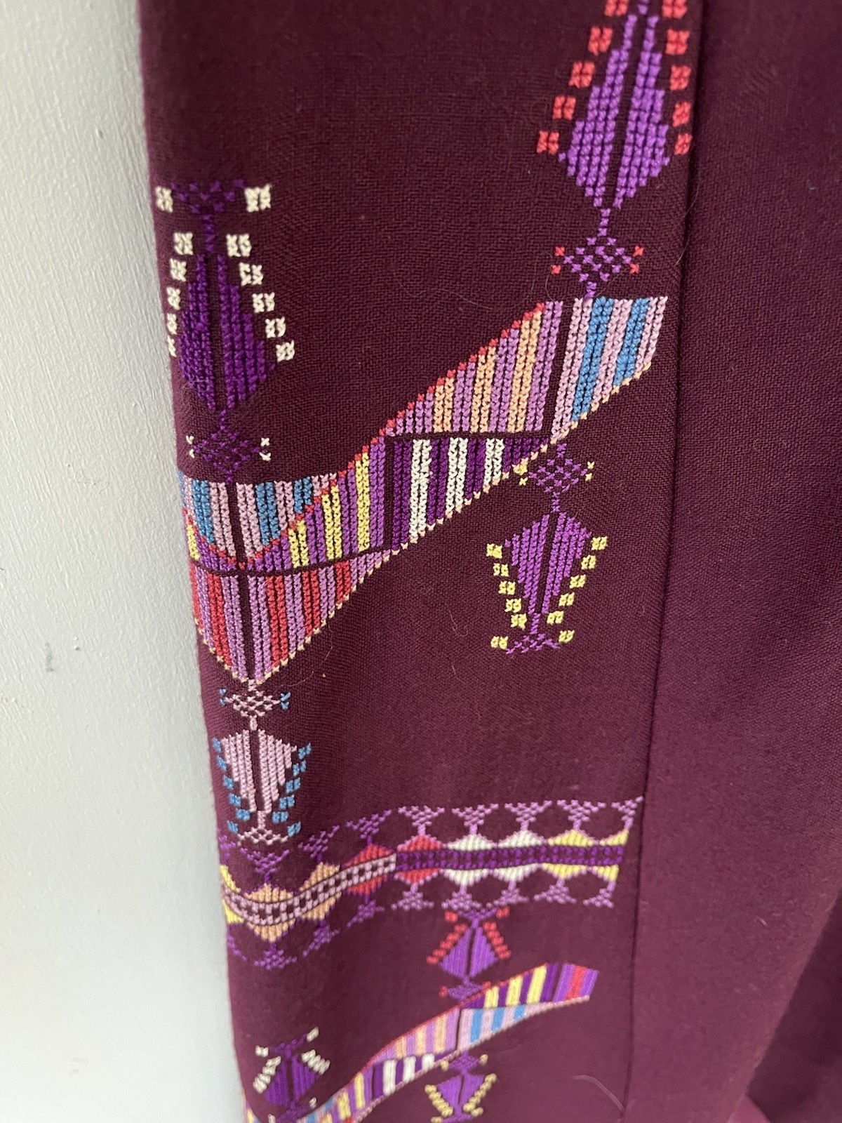 Vintage 1972 Hand Embroidered Wool Ethnic Caftan 70s Kaftan