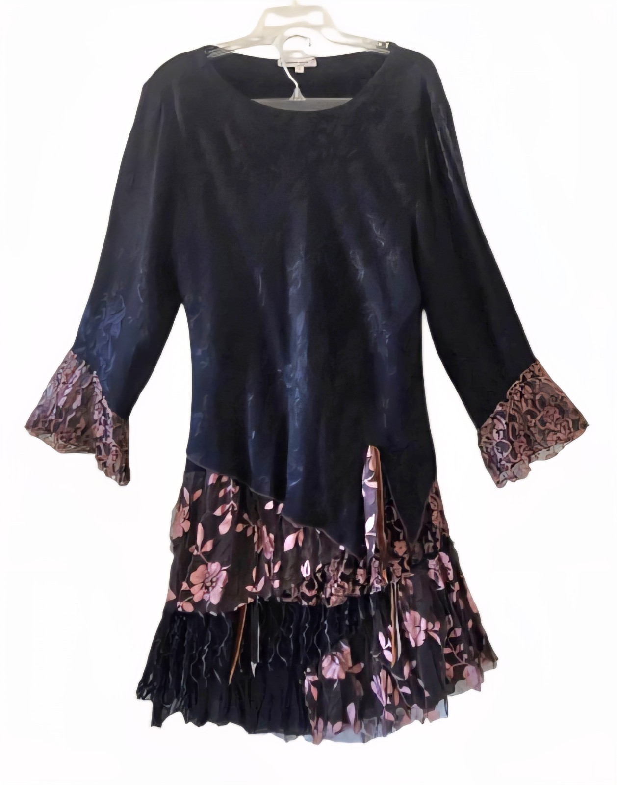 1990s SPENCER ALEXIS Skirt Set Boho-chic Rayon Poly Nylon W Lace Bell Sleeves 14