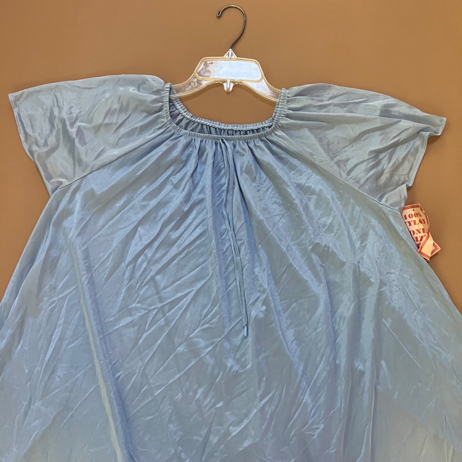 Vintage New Nightgown Blue One Size Fits All Nylon Short Sleeve Dress