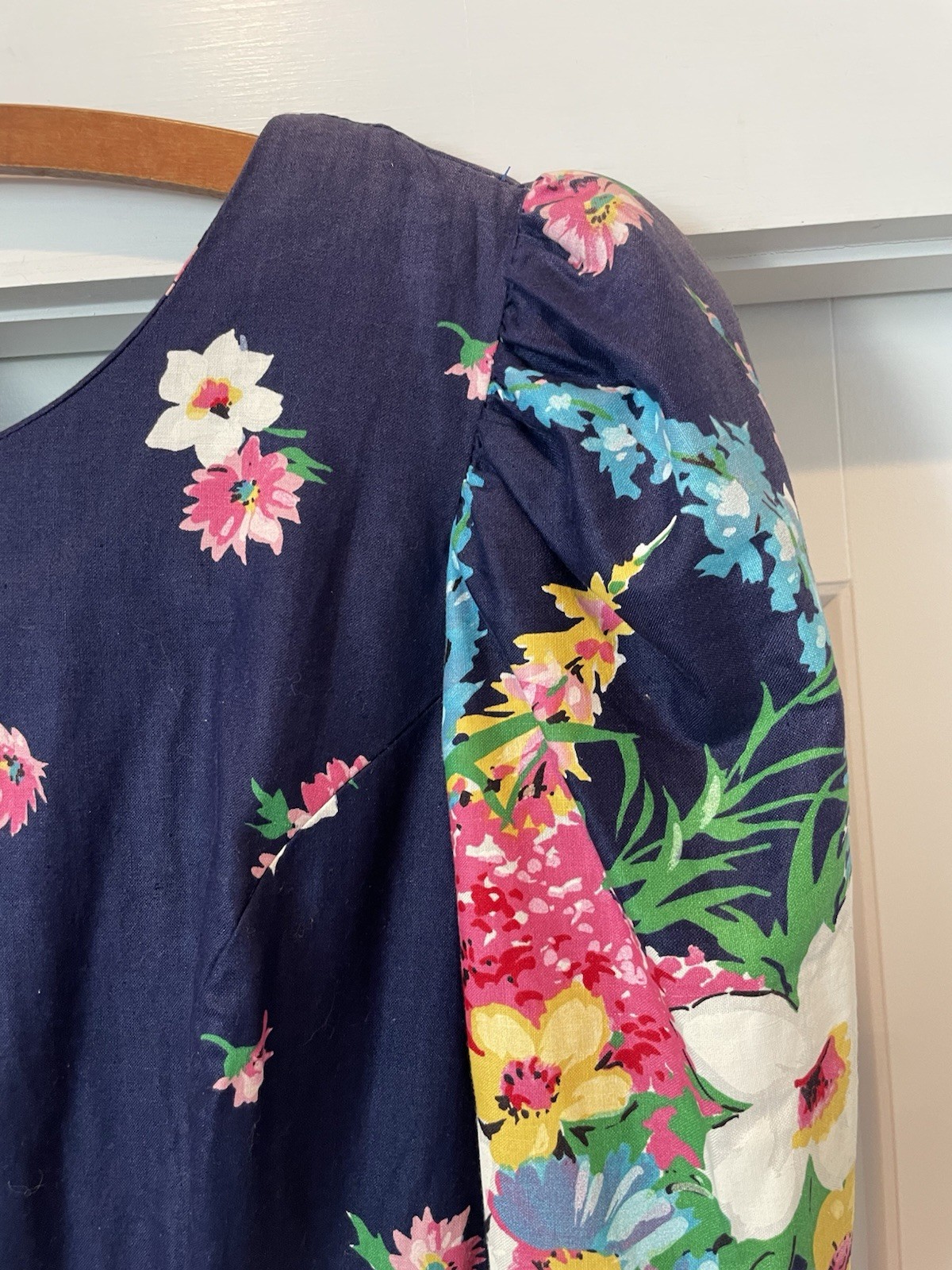 Vintage 80s/90s Go Vicki! Floral Dress Puff Pads Pink Bows Cottage Vibrant!
