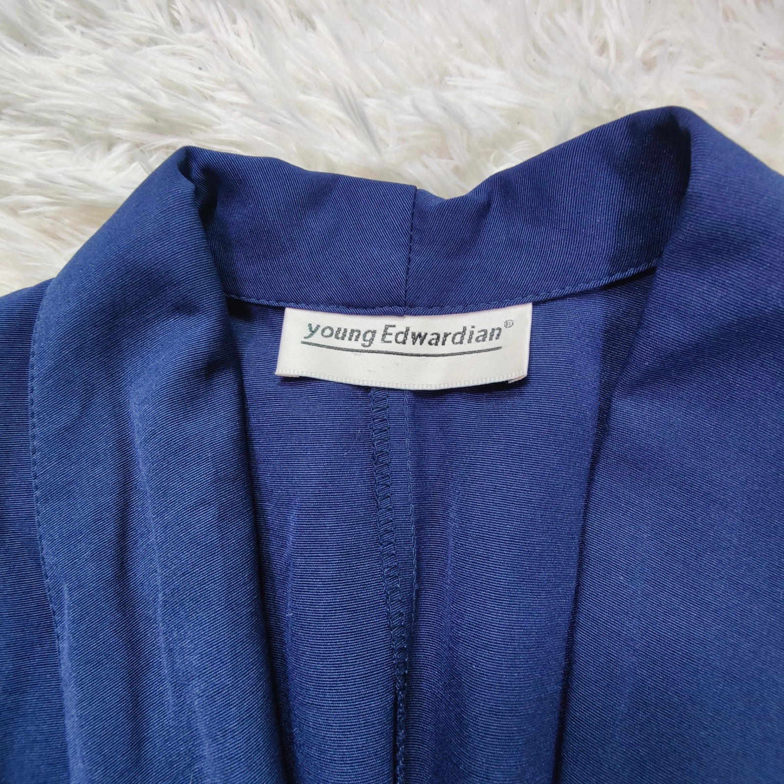 Vintage 80s Young Edwardian Royal Blue Blazer Dress Pearl Buttons Retro Sheath