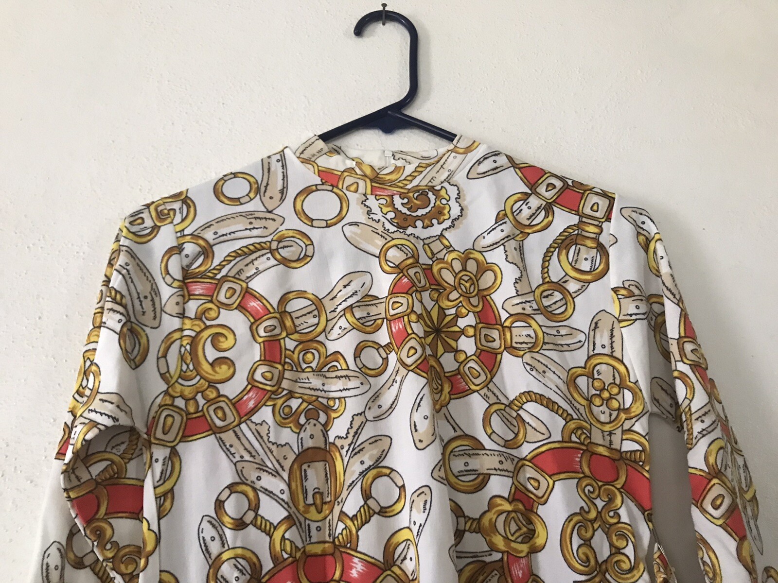 NWT Vintage ‘70s Nylon Stretch Tie-Waist Long Sleeve Screen Print Pant Top Sz M