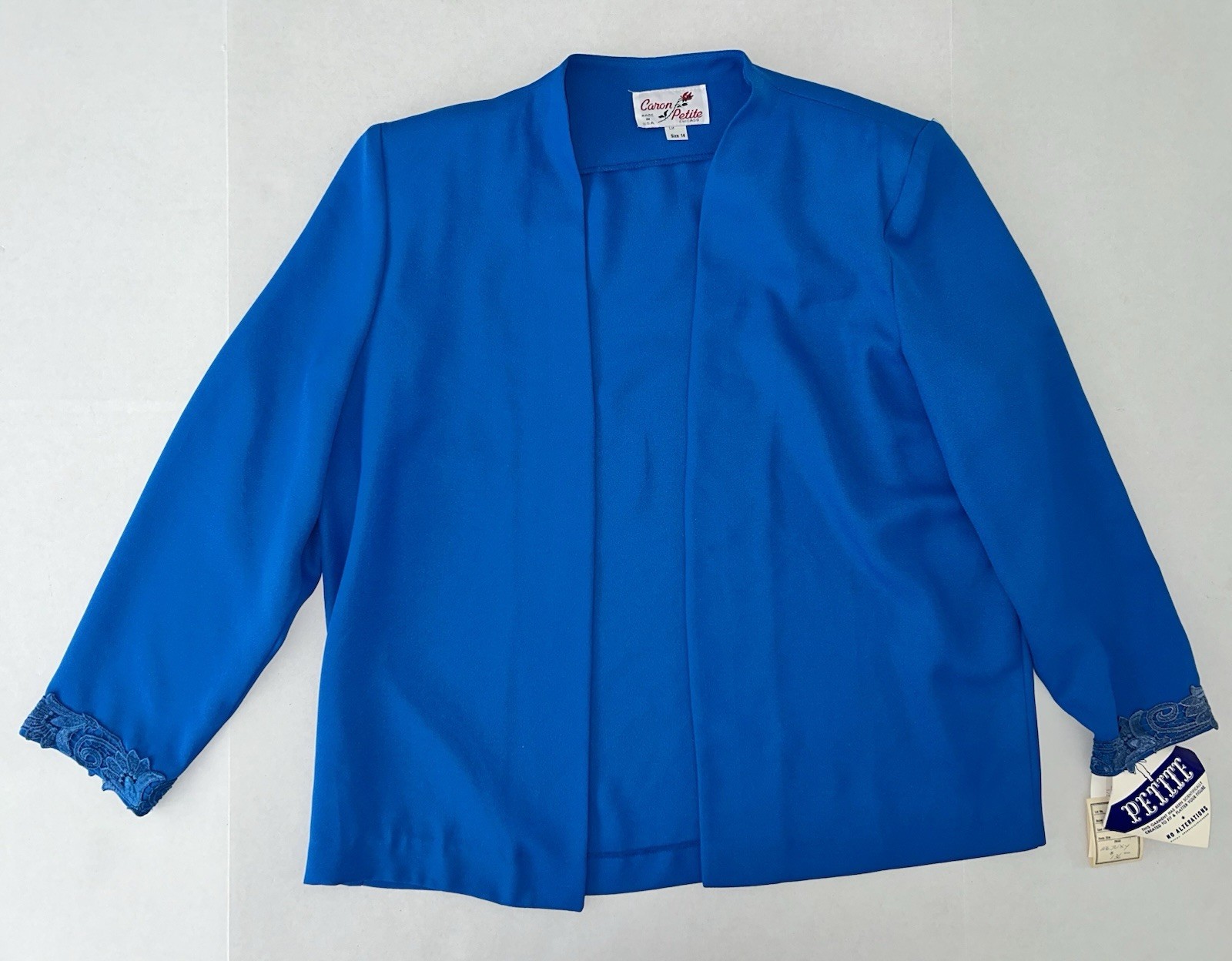 Vintage Caron Womens 14 Petite Jacket blazer Blue USA Dressy New With Tags!