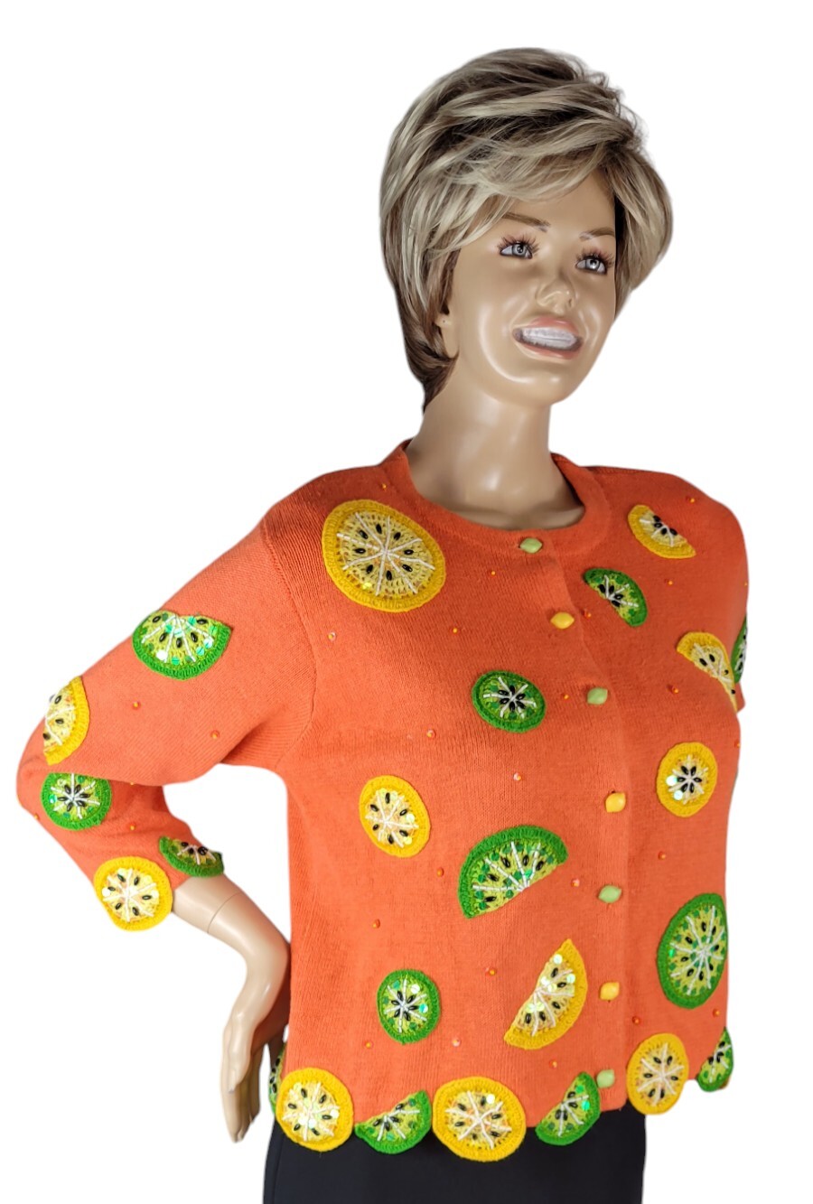 Vtg Design Options By Philip & Jane Gordon Orange Lemon & Lime Cardigan Sweater