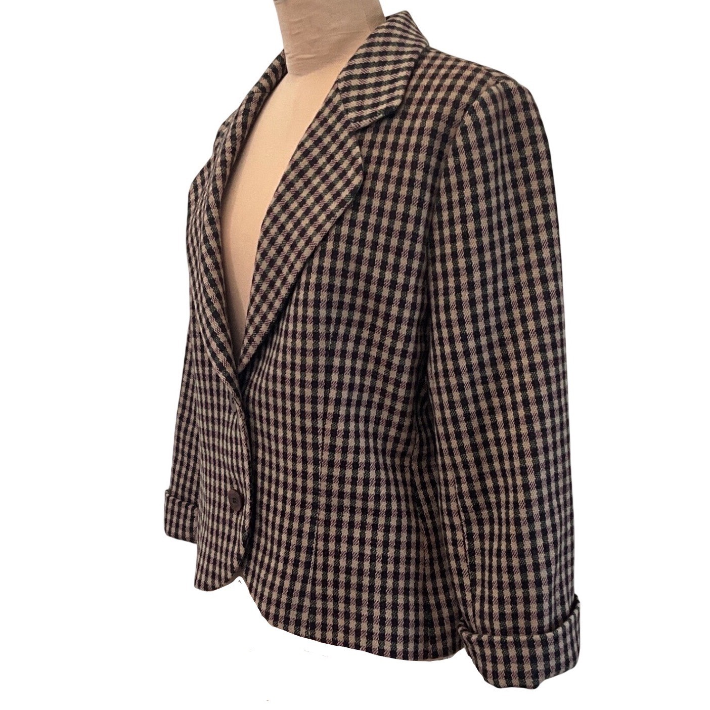 Giorgio Armani Le Collezioni Vintage Wool Plaid Cropped Blazer Women 12 Italy