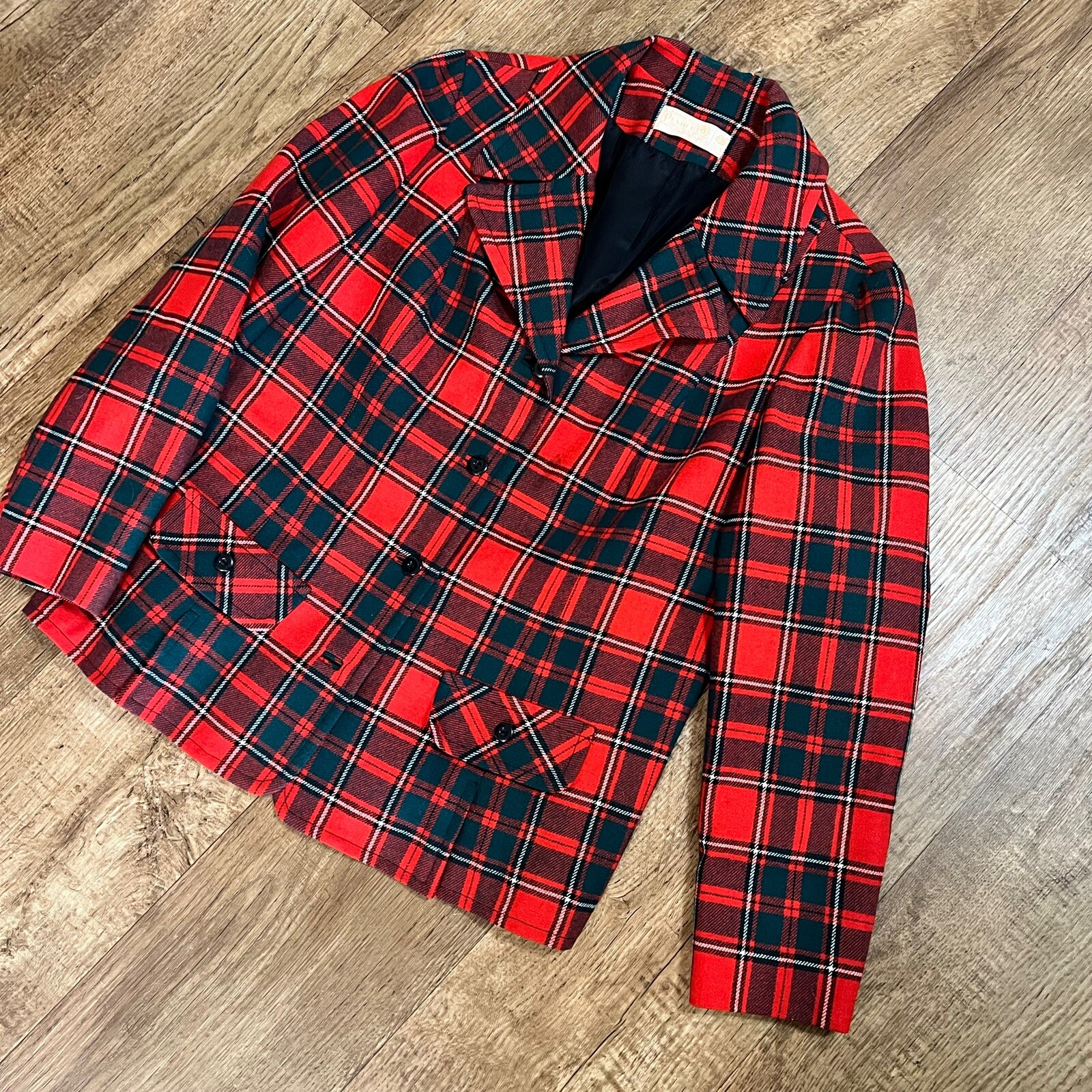 Pendleton Vintage 70s Red & Black Tartan 100% Virgin Wool Classic Blazer Size 18
