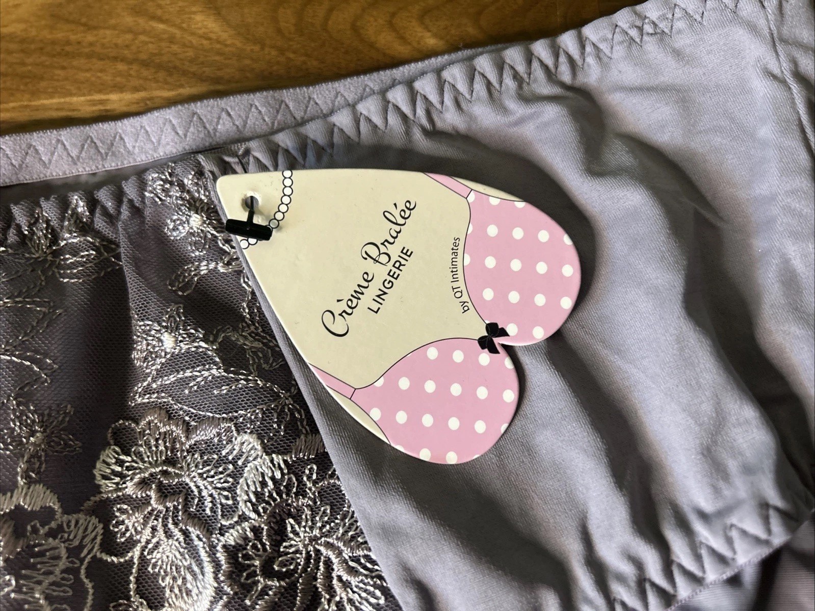 Vtg QT Brief Panties Gray Second Skin Satin Embroidery Sz 12 Creme Bralee NWT