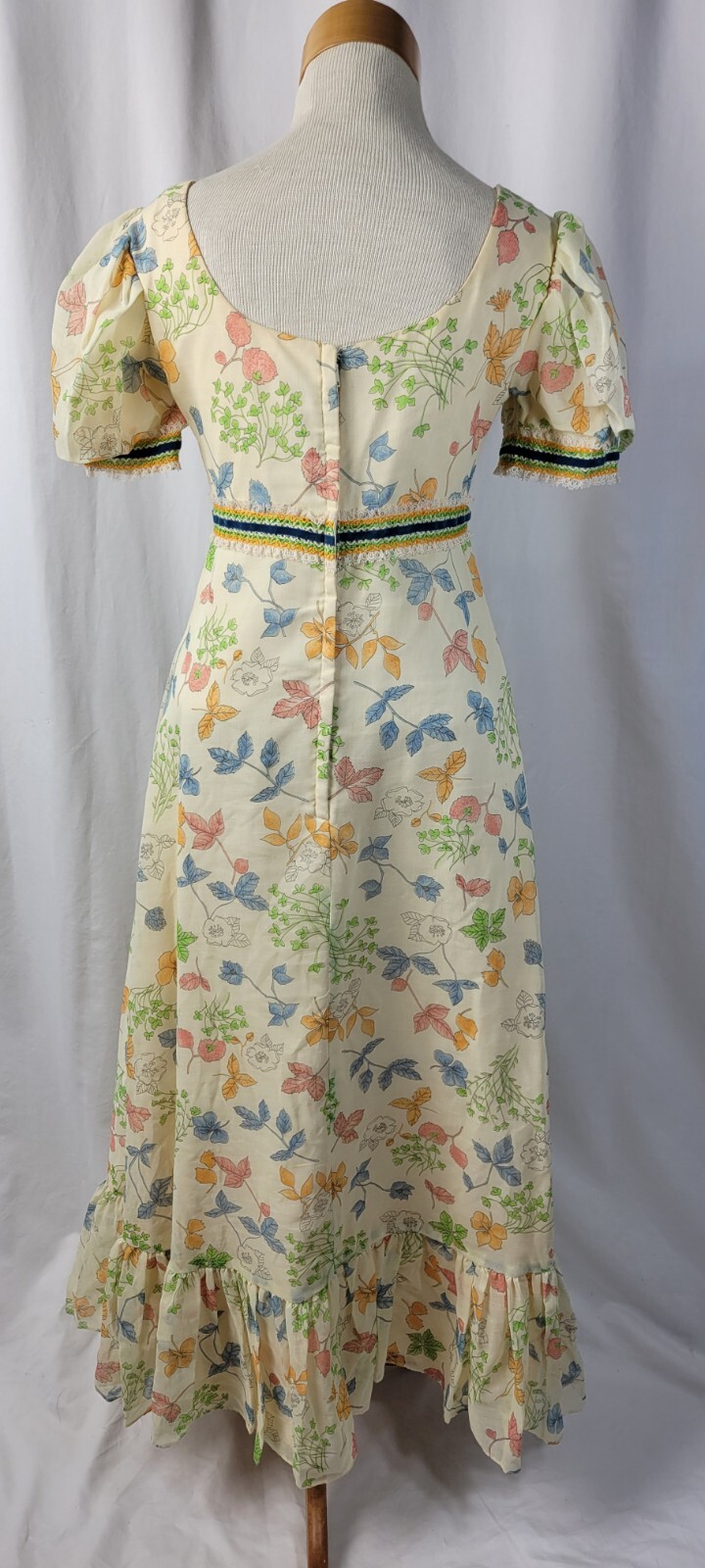 VTG ’70s PUFF SLEEVE FLORAL Maxi DAY DRESS /Tea Garden Party DRESS Sz Small S