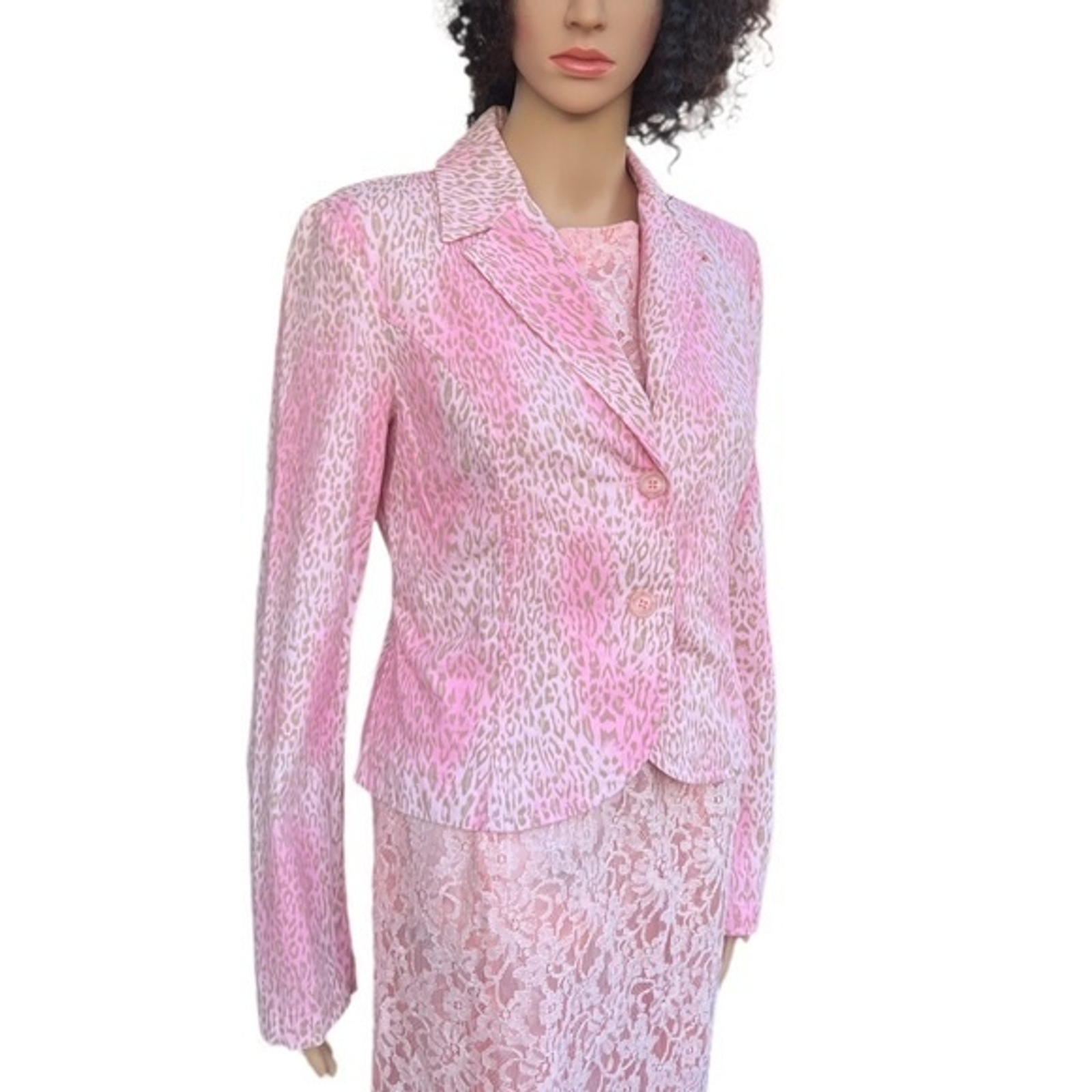 Sisley Pink and Tan Cheetah Print Double-breasted Long Sleeve Women’s Blazer M