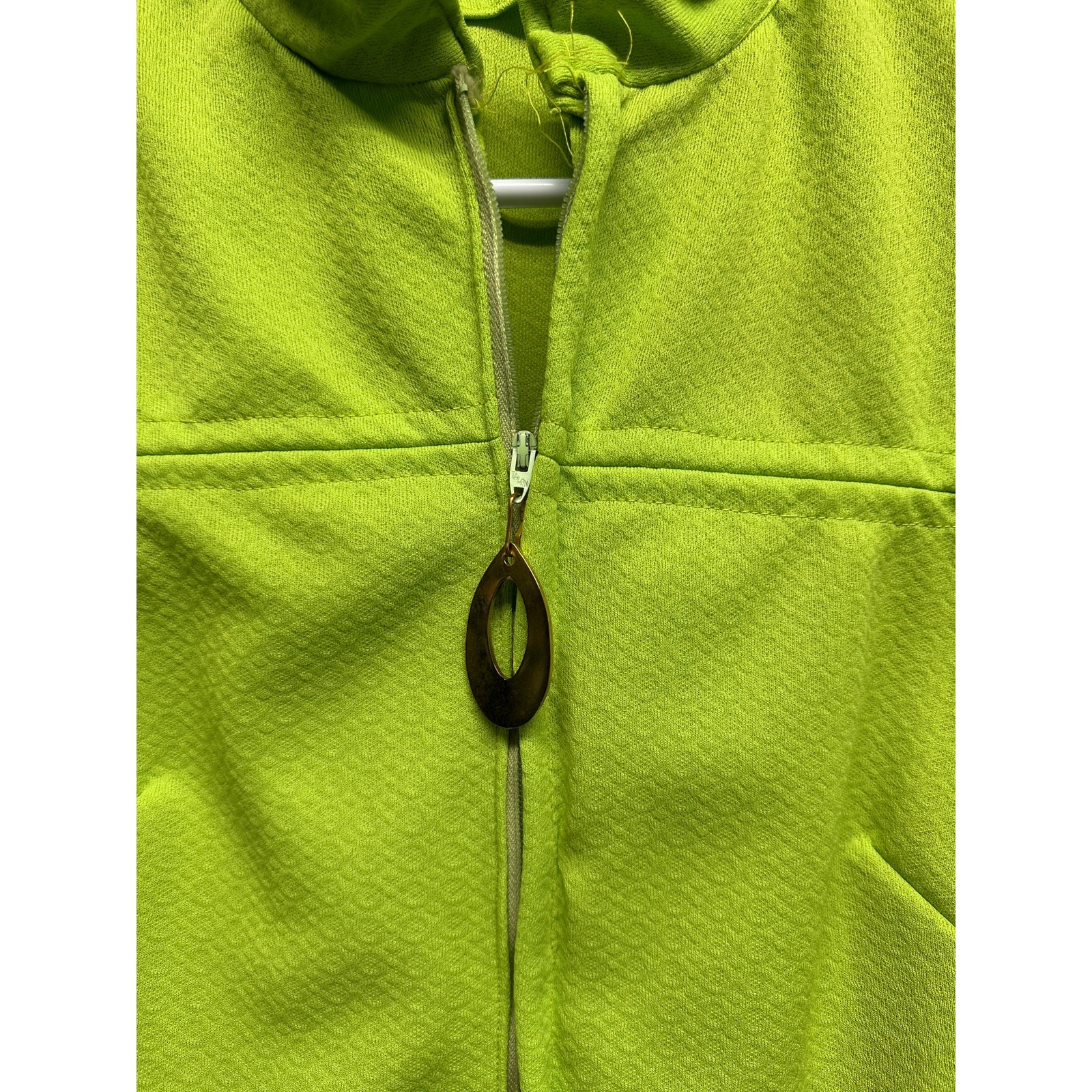 Vintage JCPenney Lime Green Housecoat Dress Front Zip Pockets Medium Cottage
