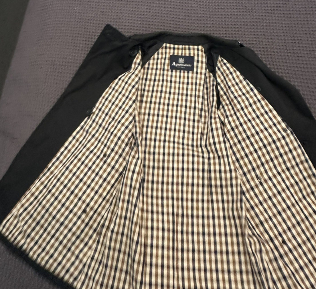 BLACK VINTAGE WOMENS AQUASCUTUM MINI TRENCHCOAT OVERCOAT SZ8 AU