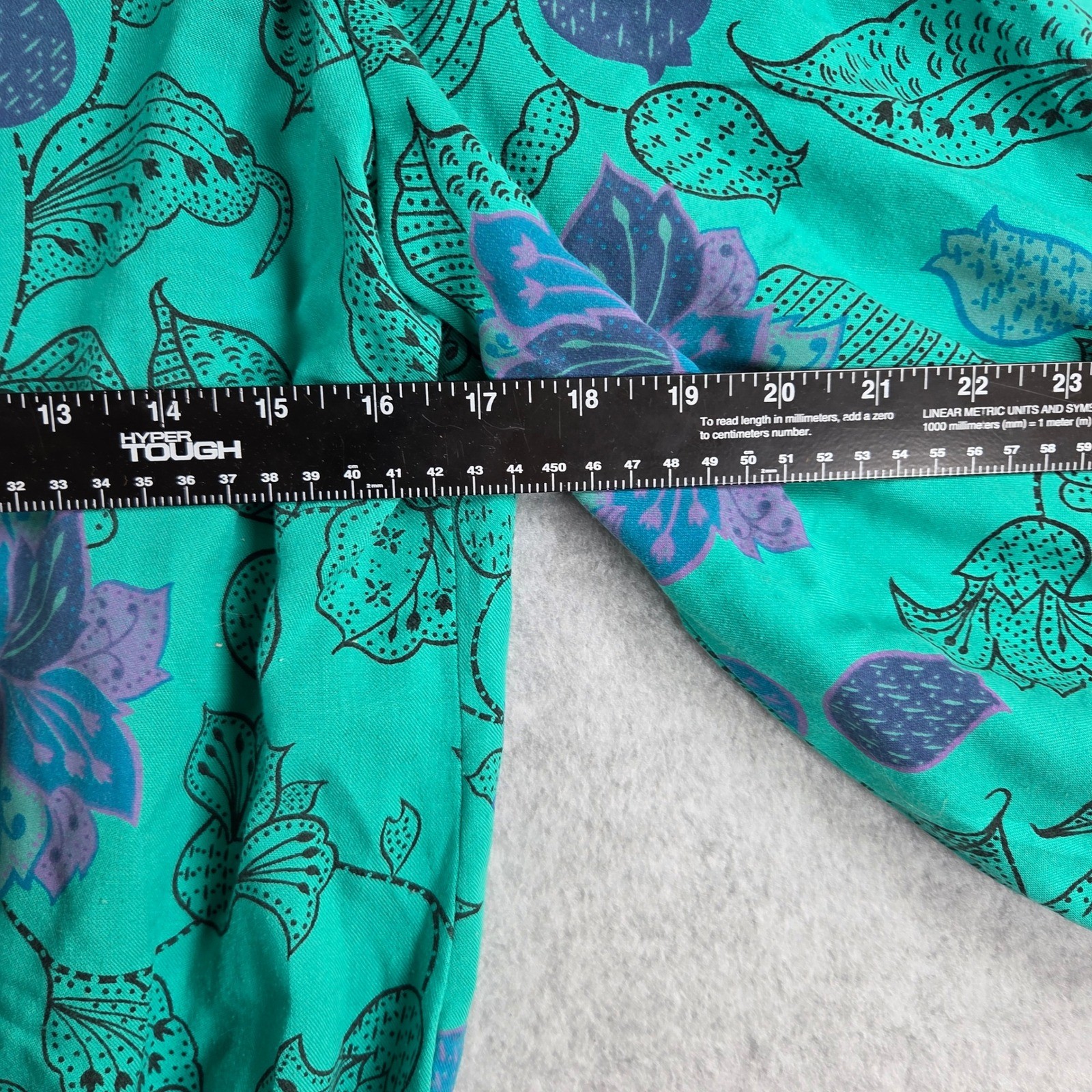 RGY Vintage Floral Midi Dress Womens Medium Teal Green Elastic Waist 80s Retro
