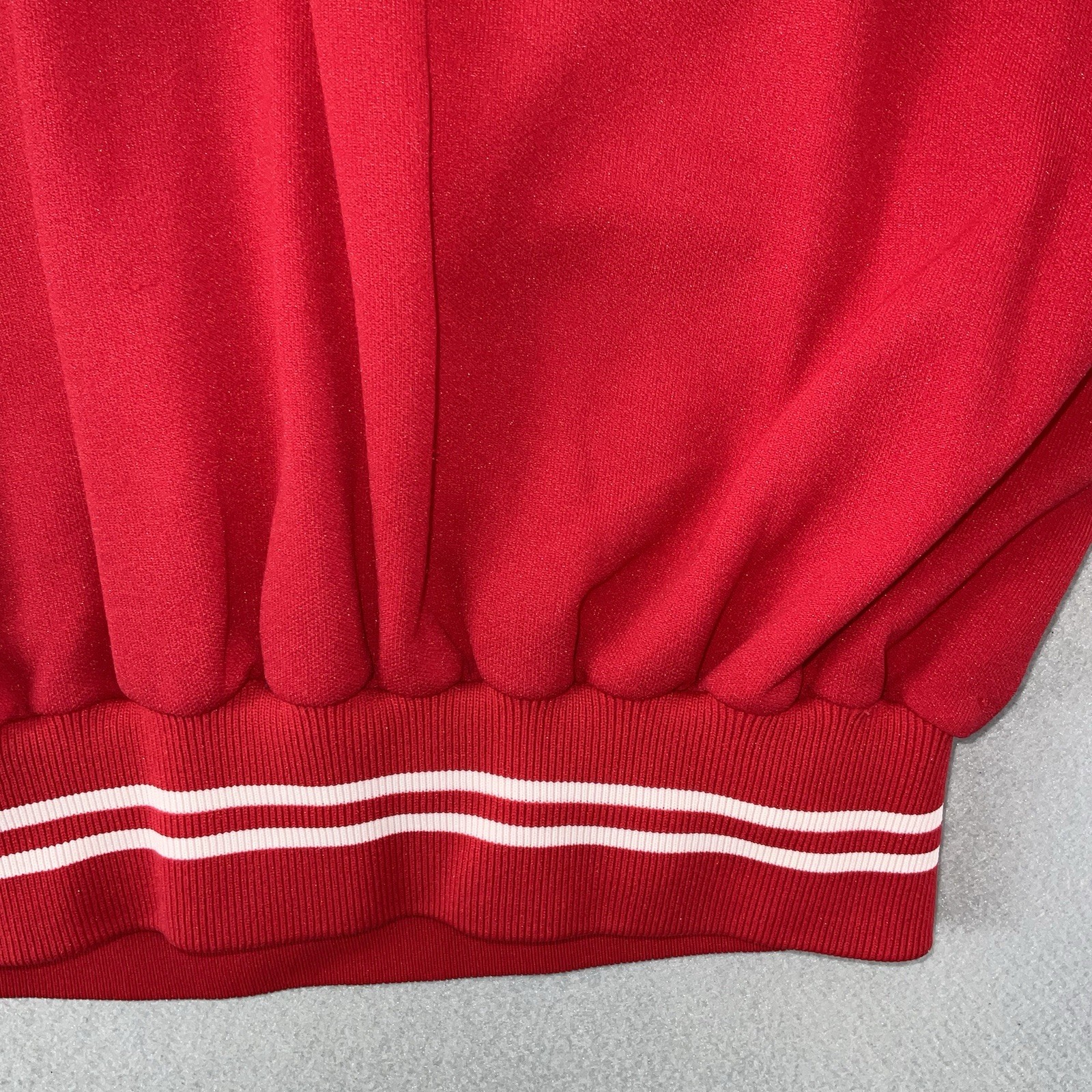 70s 80s Vintage Red Tshirt White Stripes Banded Short Sleeves & Waist L-XL