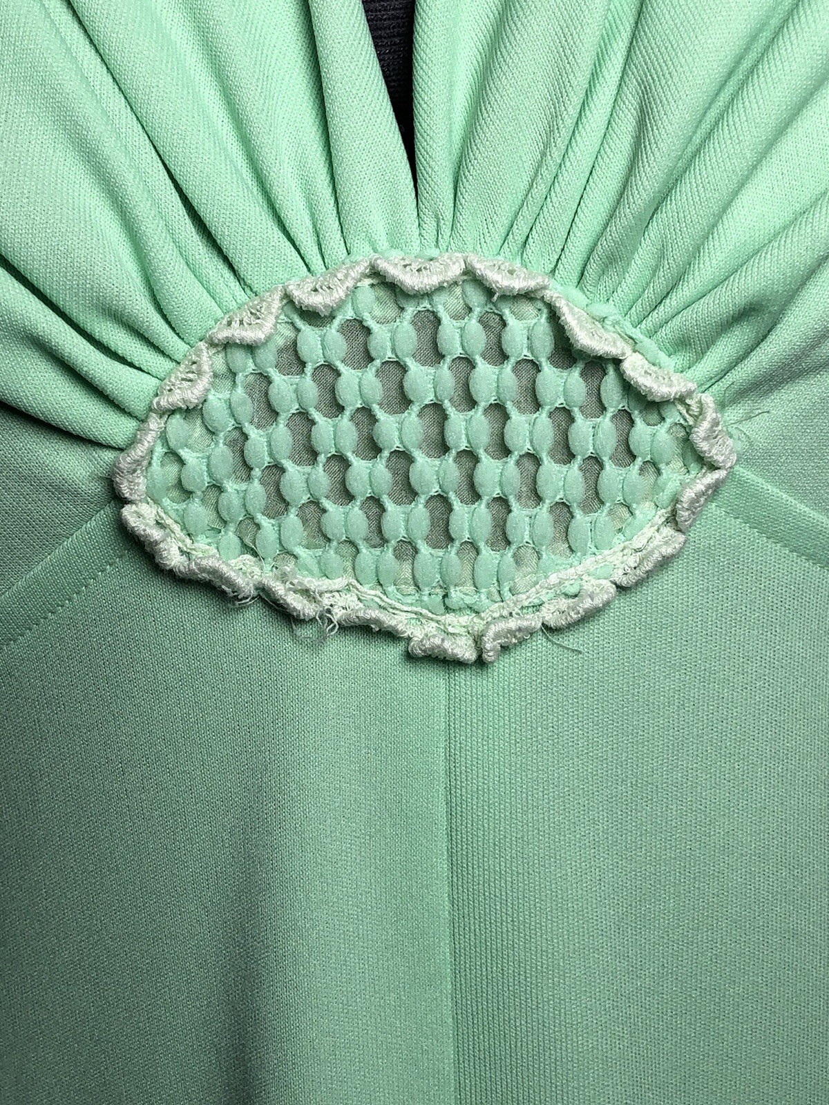 Vtg 70s Maxi Dress Mint Green Empire Waist Mod Gown Small 34-28-44