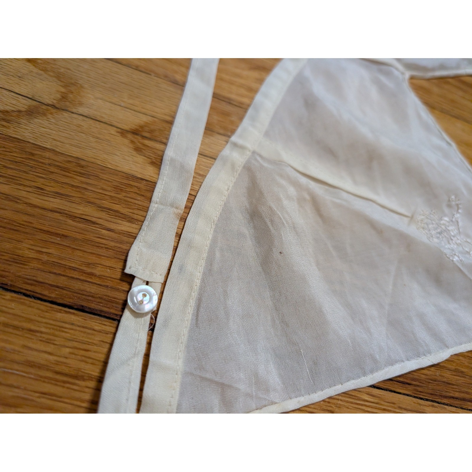 Antique Sheer Silk Embroidered Bralette White Floral Halter Button Back Lingerie