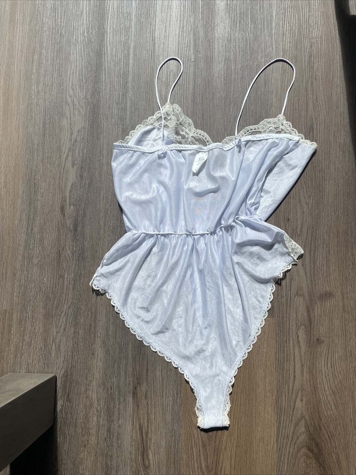 JC Penney Medium Light Blue Nylon Lace Teddy Bodysuit Lingerie Spaghetti Straps