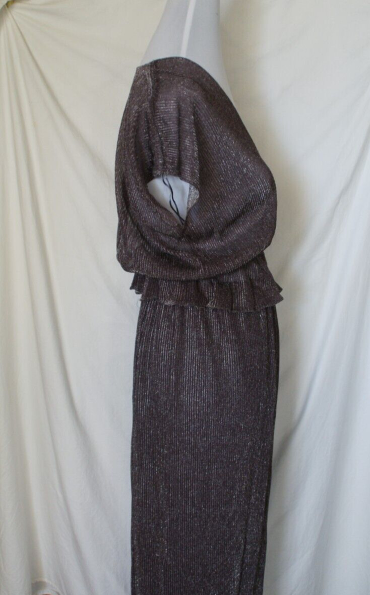 Vintage Carol Anderson Top Skirt Set Purple Gray Silver Metallic Size 7/8 Peplum