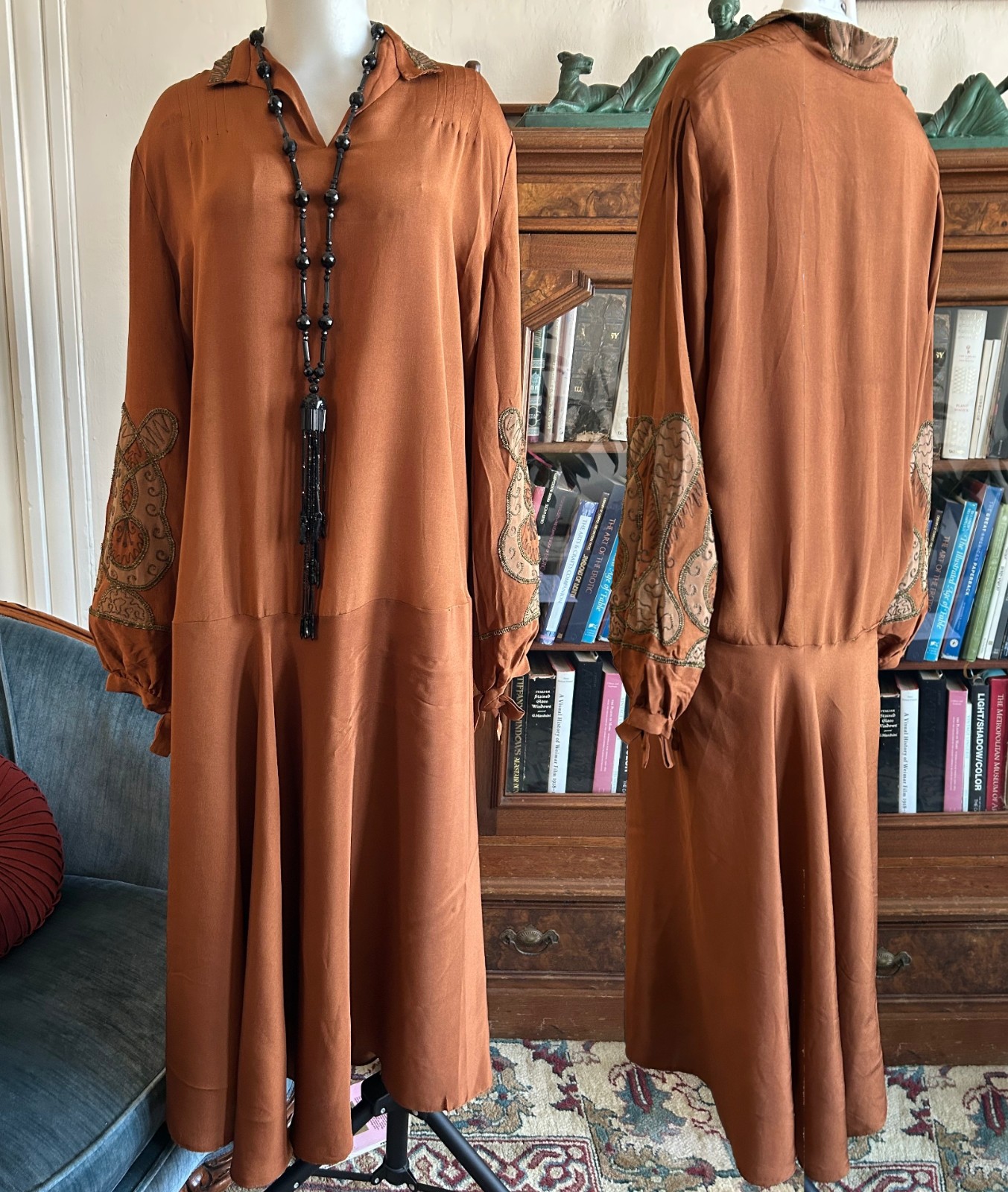 Vintage Antique 1920s Embroidered Tunic Drop Waist Dress Art Deco Gatsby Rare M