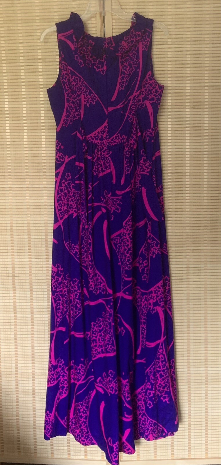 VTG 60s 70s Waltah Clarke Women Floral Ruffle Purple Hawaiian Maxi Dress SEE DIM