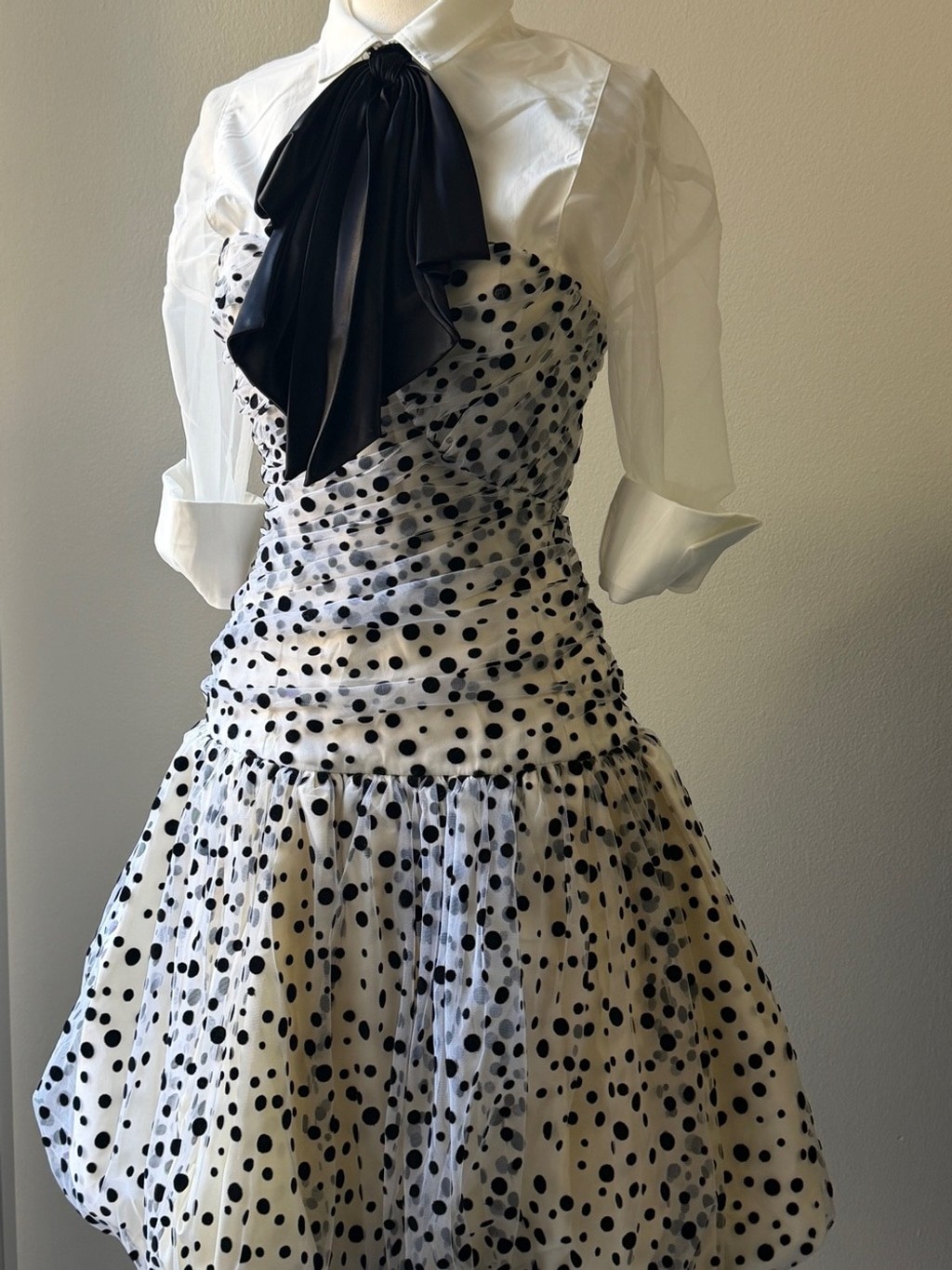 Vintage Nancy Bracoloni Polka Dot tulle strapless Bubble Skirt Dress