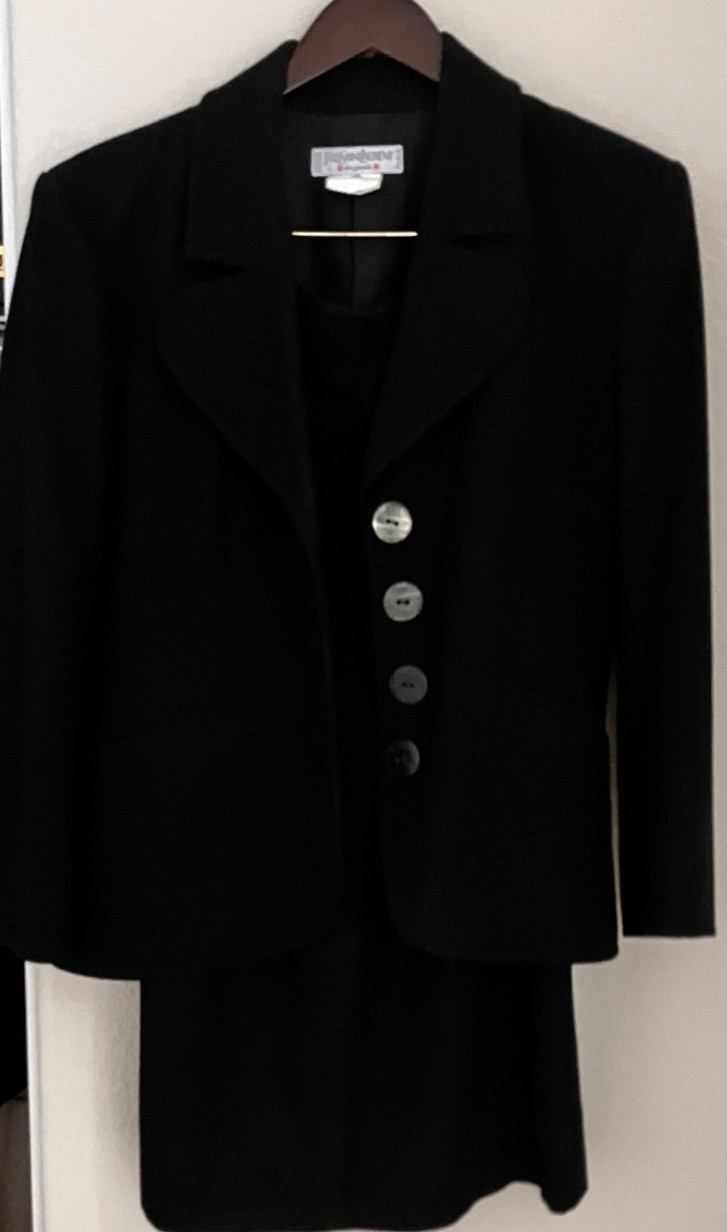 YSL Vintage Black Wool Woman’s 2-piece Skirt Suit FR40