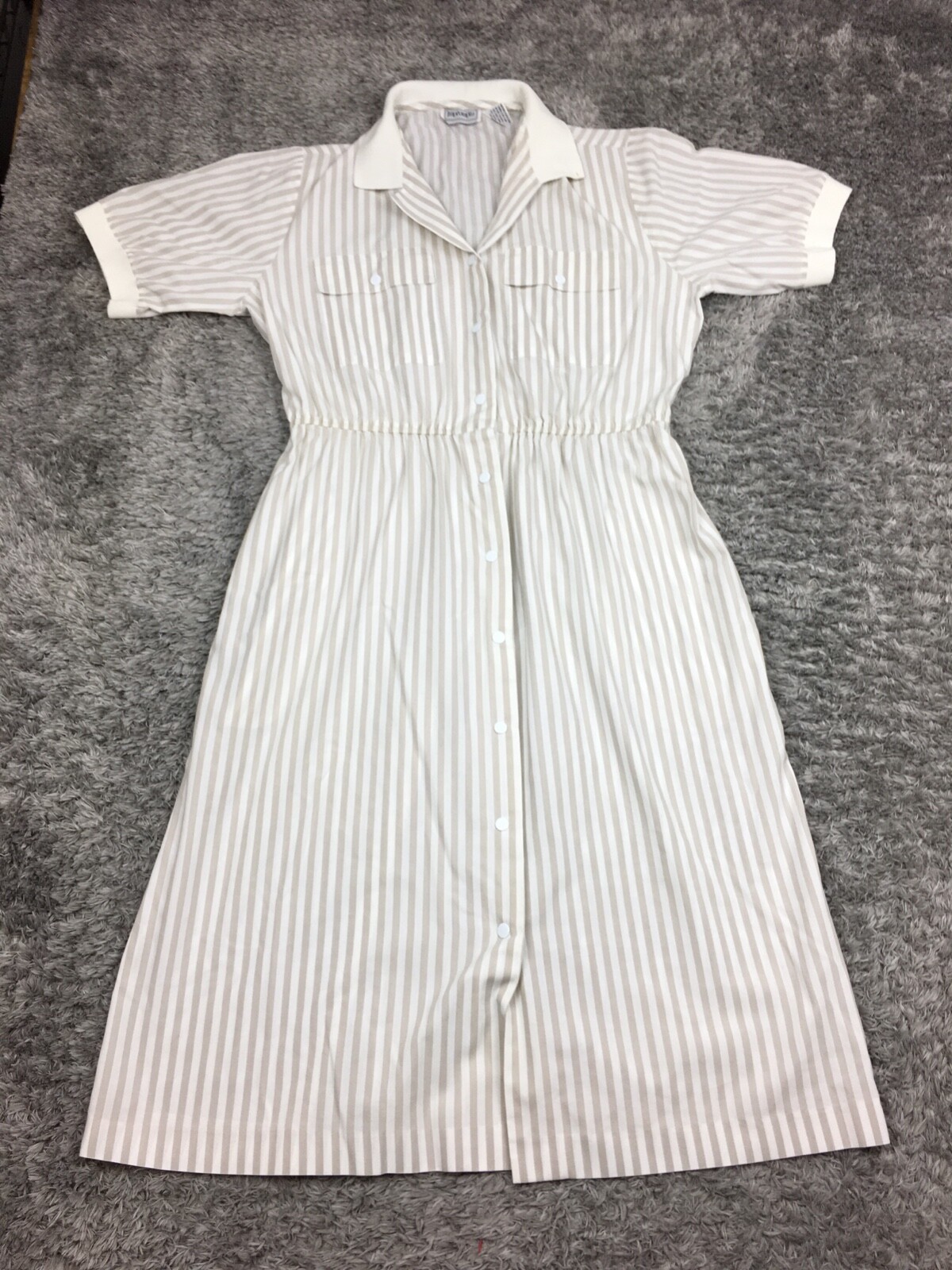 Vintage IMPROMPTU Collared Dress Womens Size 12 Brown White Short Sleeve Button