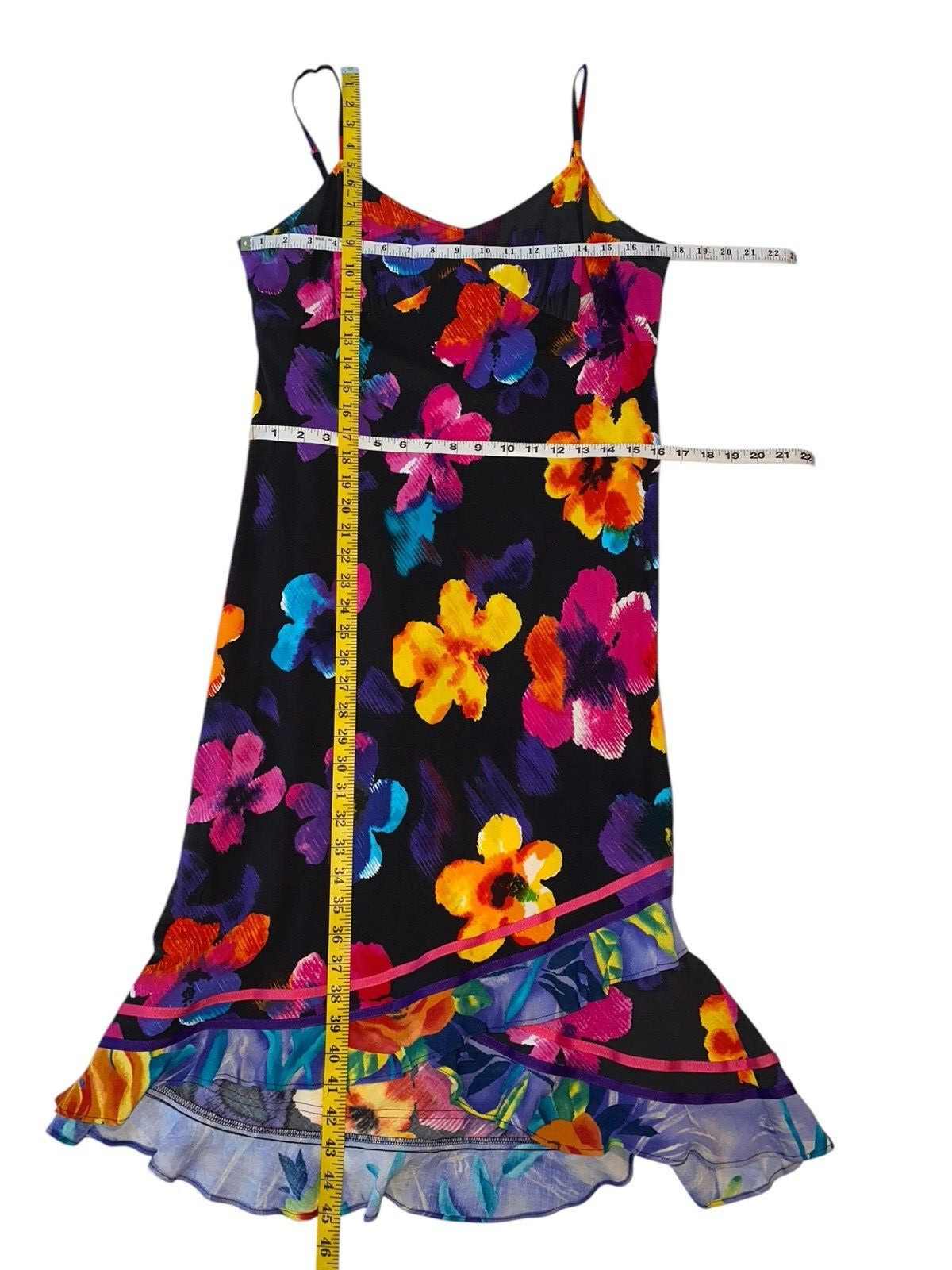 Vintage Jams World XL Midi Slip Dress Black Floral Artsy Cruise Beachy Resort