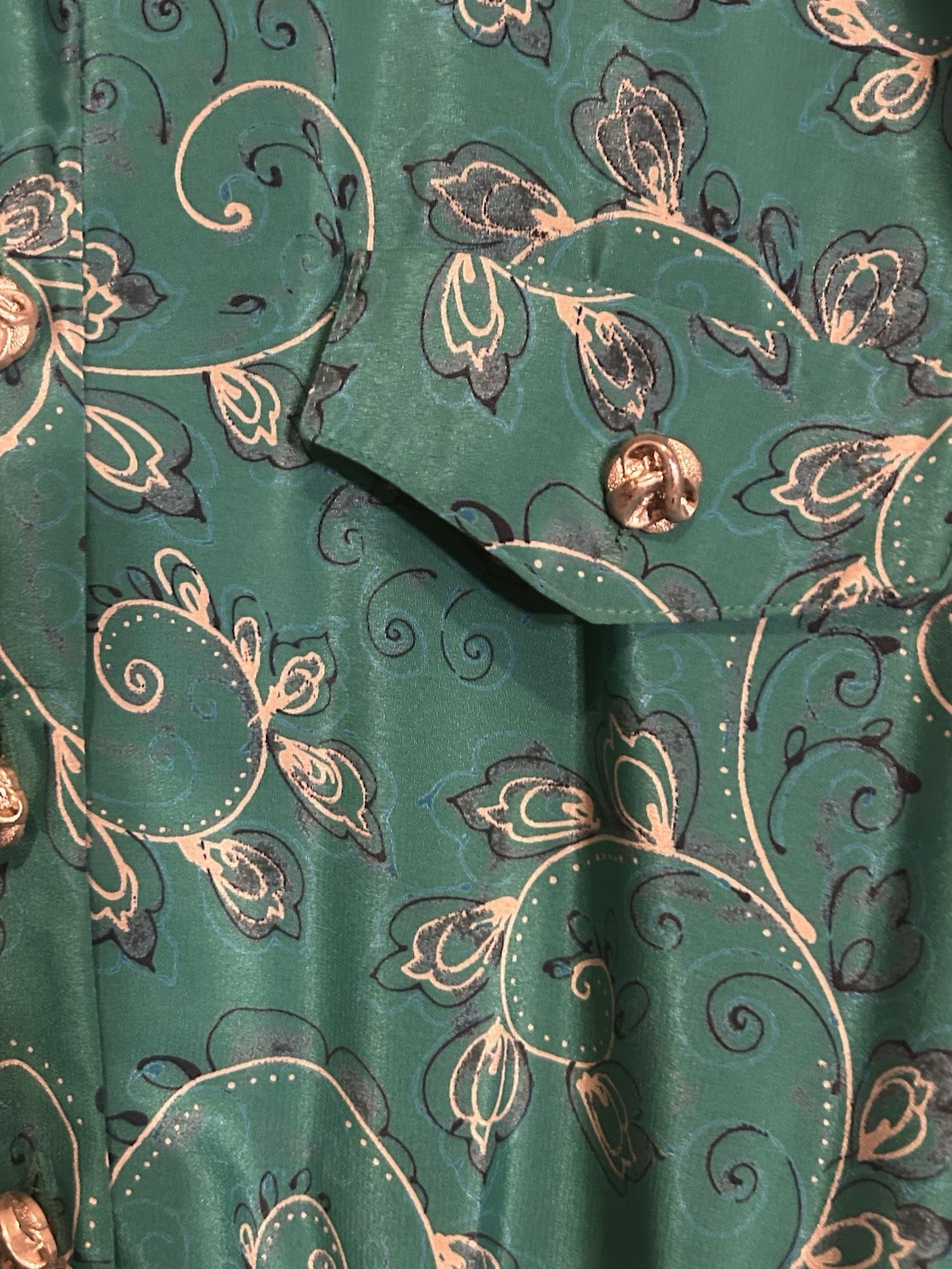 VTG 80s Leslie Fay Secretary Dress Sz 16 Long Sleeve Pleated Midi Green Paisley
