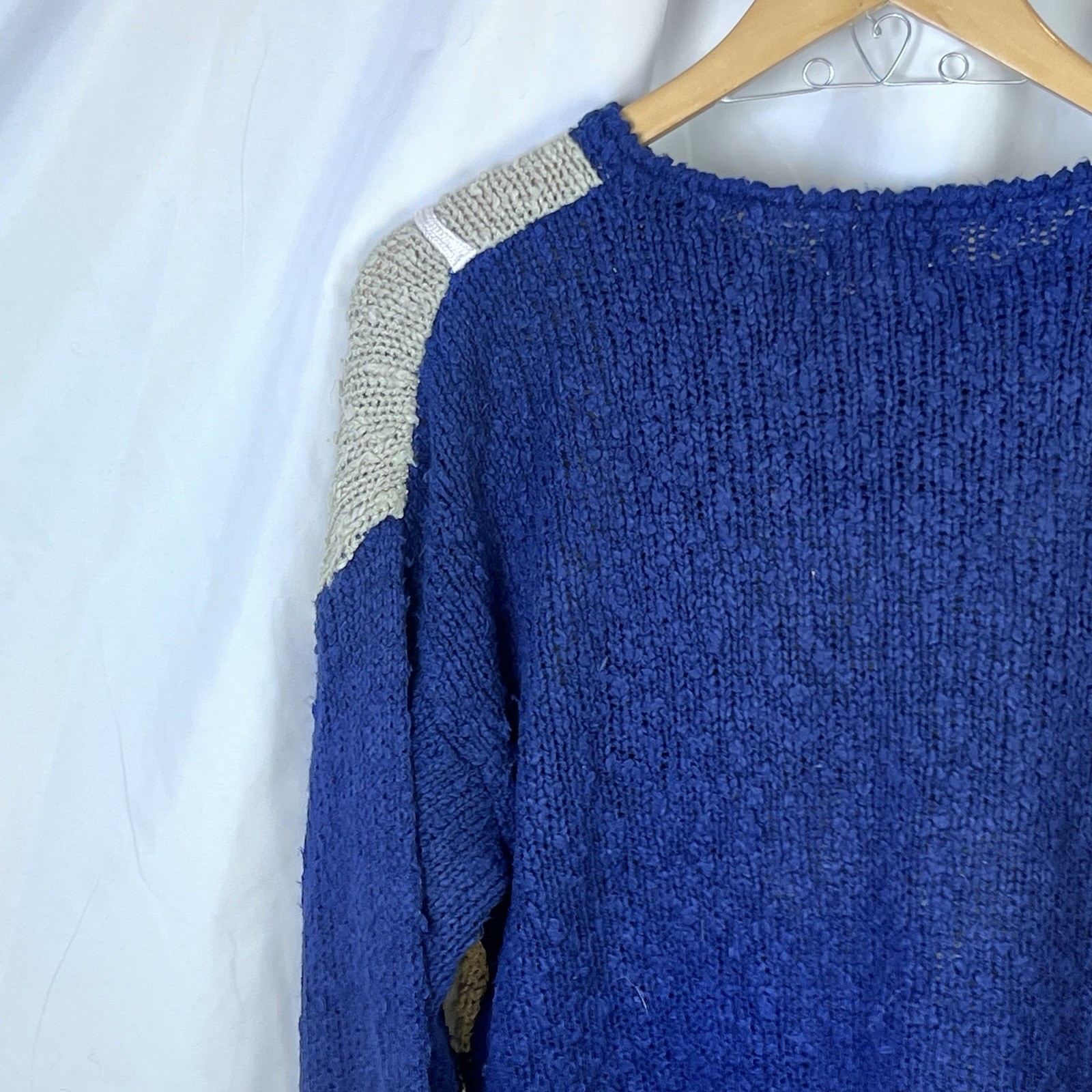 Vintage 80s IJW Mervyns Abstract Navy Creaam Knit Sweater Size Small
