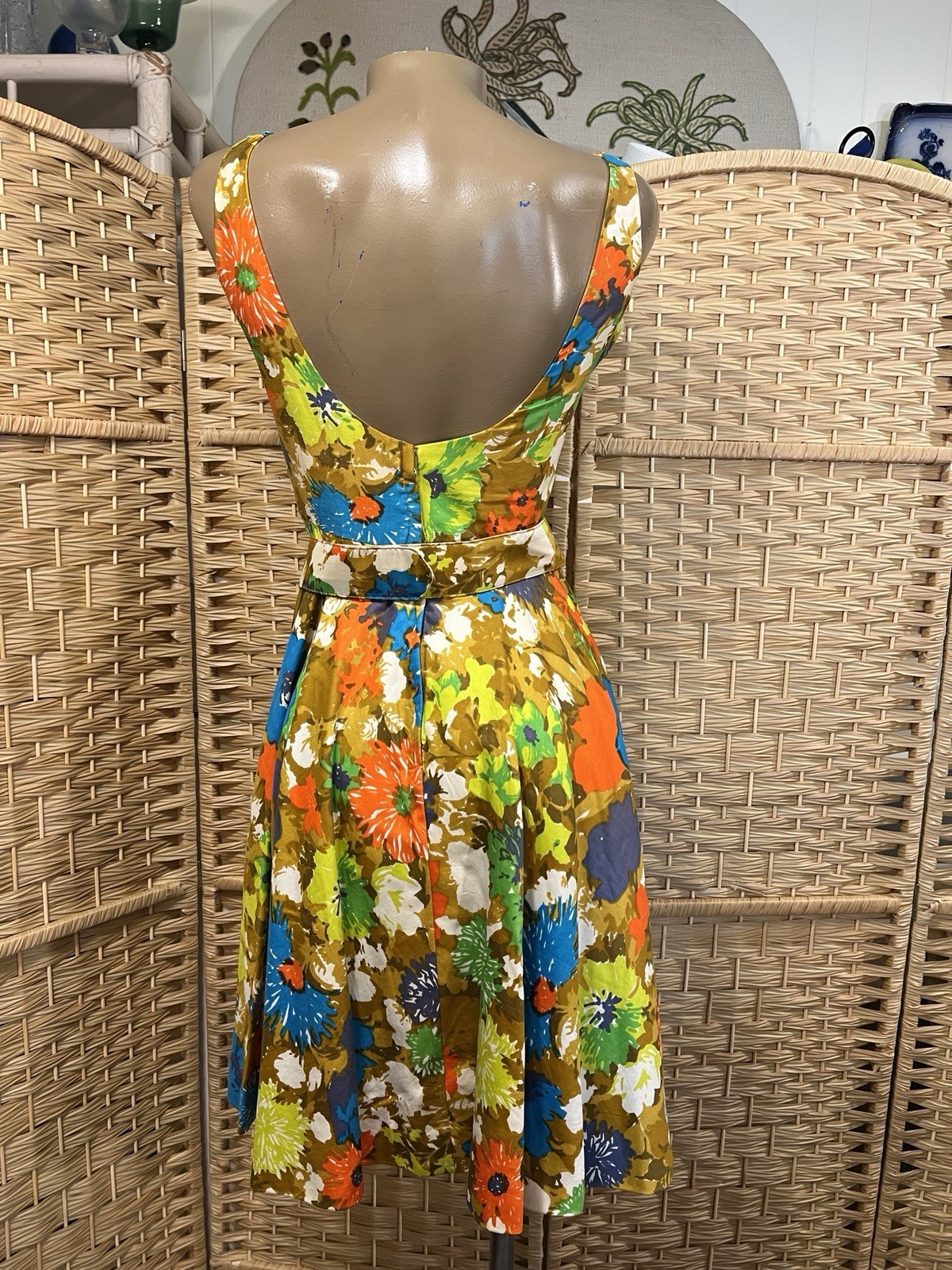 VTG 50s 60s Jay Herbert Bold Vibrant Floral Flower Power Full Circle Dress XS S
