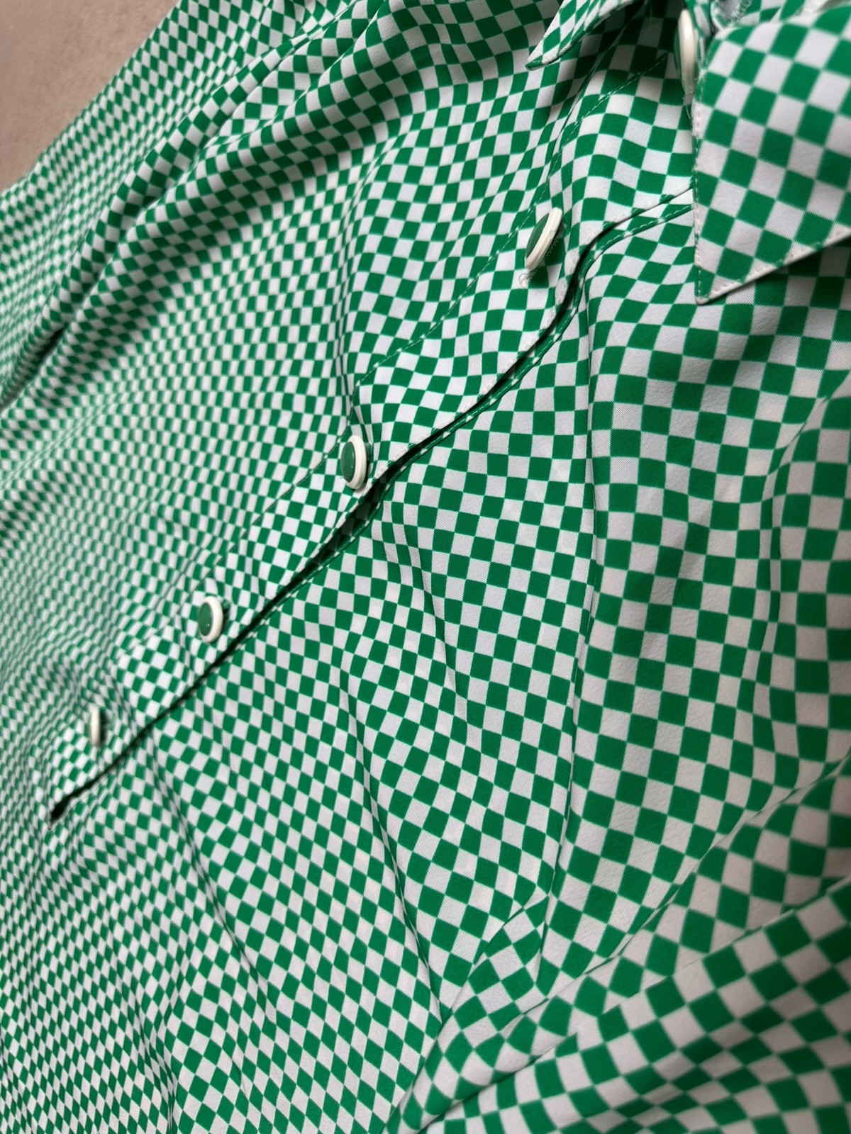 Vintage 70s Brownstone Studio Mod Shirt Dress Green Check Pockets Petite 12