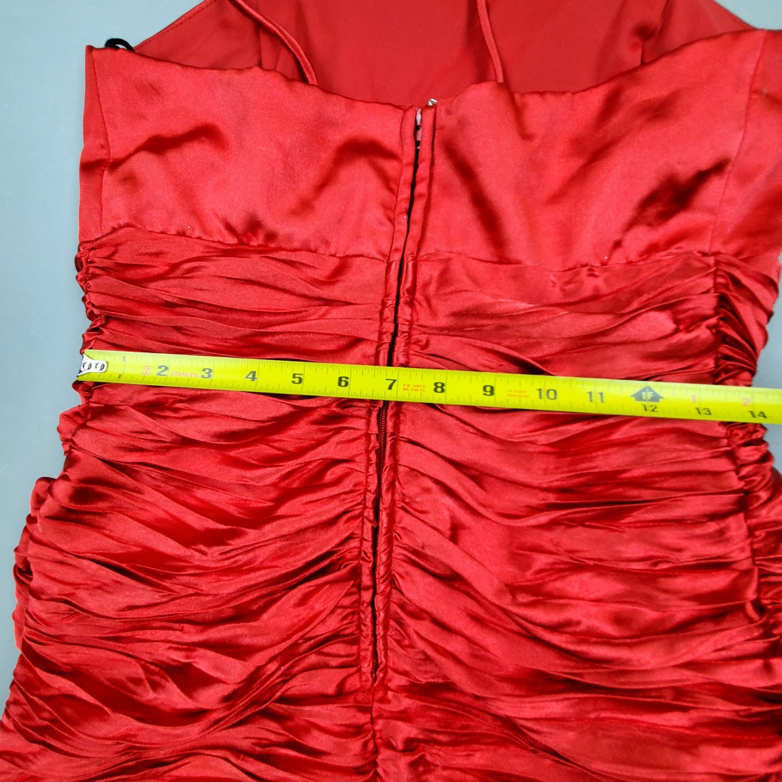 VTG 80s Eureka Red Mini Empire Ruched Shelf Bust Bandage Party Cocktail Dress