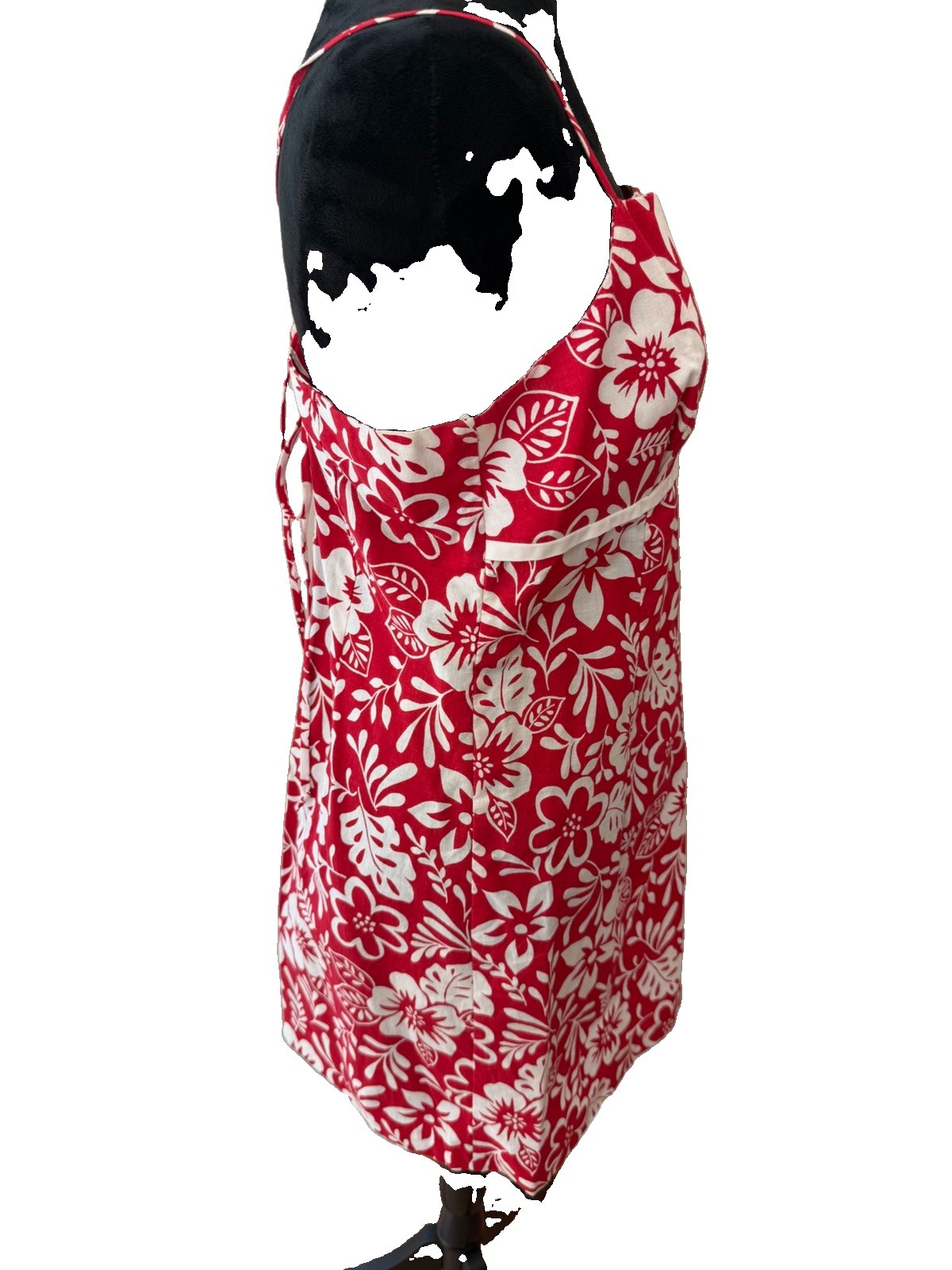 VTG 90s La Belle Red White Tropical Floral Sundress 11 Made in USA Tiki Retro
