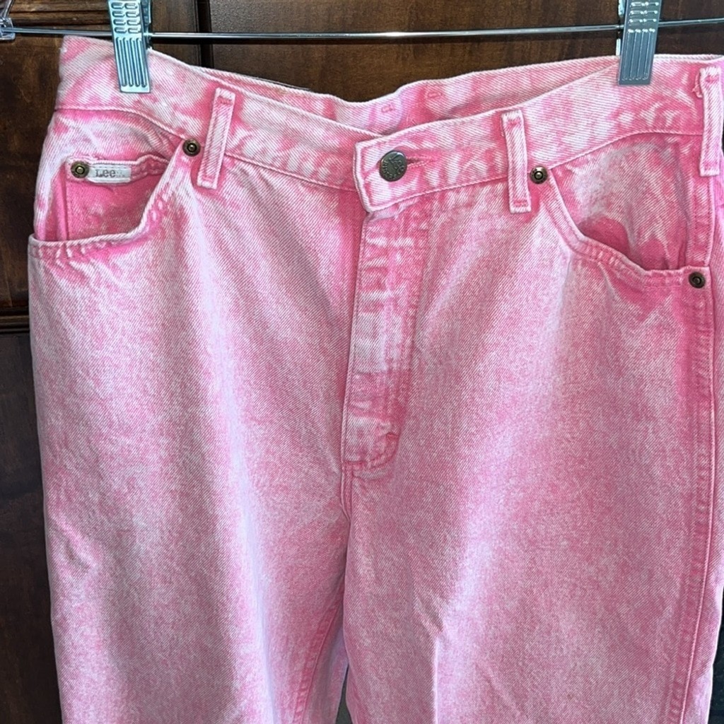 Vintage PINK stone wash/acid wash high waist LEE jeans 80s western Barbie 13 Med