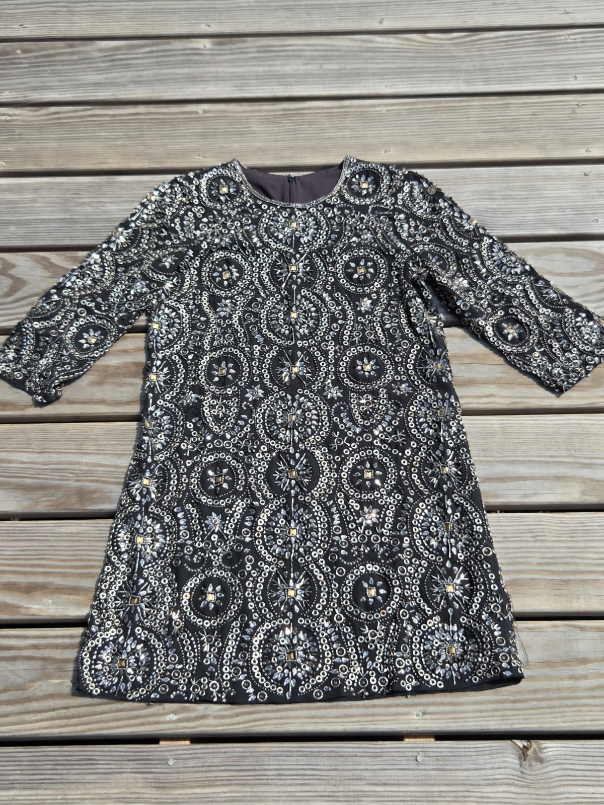 🍾Vintage Heavily Beaded Black Evening Dress Rhinestone Sequin Party Cocktail🍾