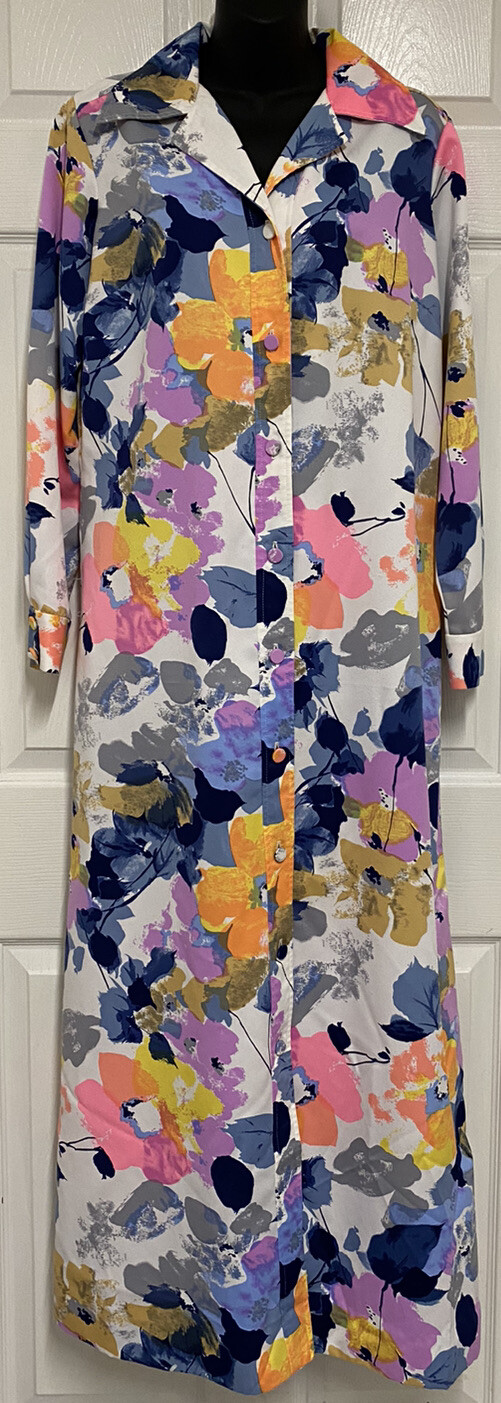Vintage Tori Richard Honolulu 60s Abstract Floral Long Sleeve Maxi Dress USA 14