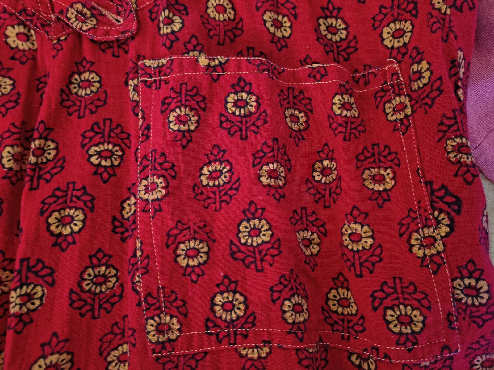 1970s India Imports of Rhode Island Cotton Floral Block Print Maxi Wrap Skirt XS