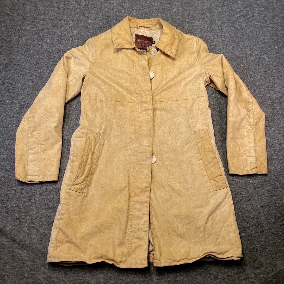 Coach 1941 Womens Small Coat Jacket Boho Chic Tan Button Collared Casual Stylish