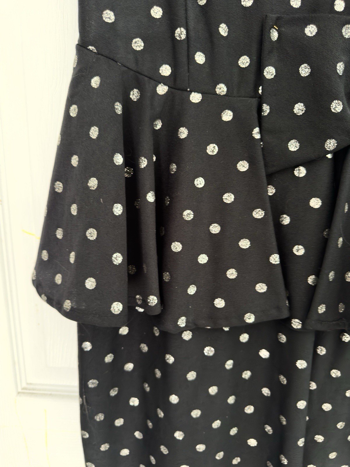 Vintage ifi Black Silver Glitter Polka Dot Peplum Dress – 40’s Retro Style