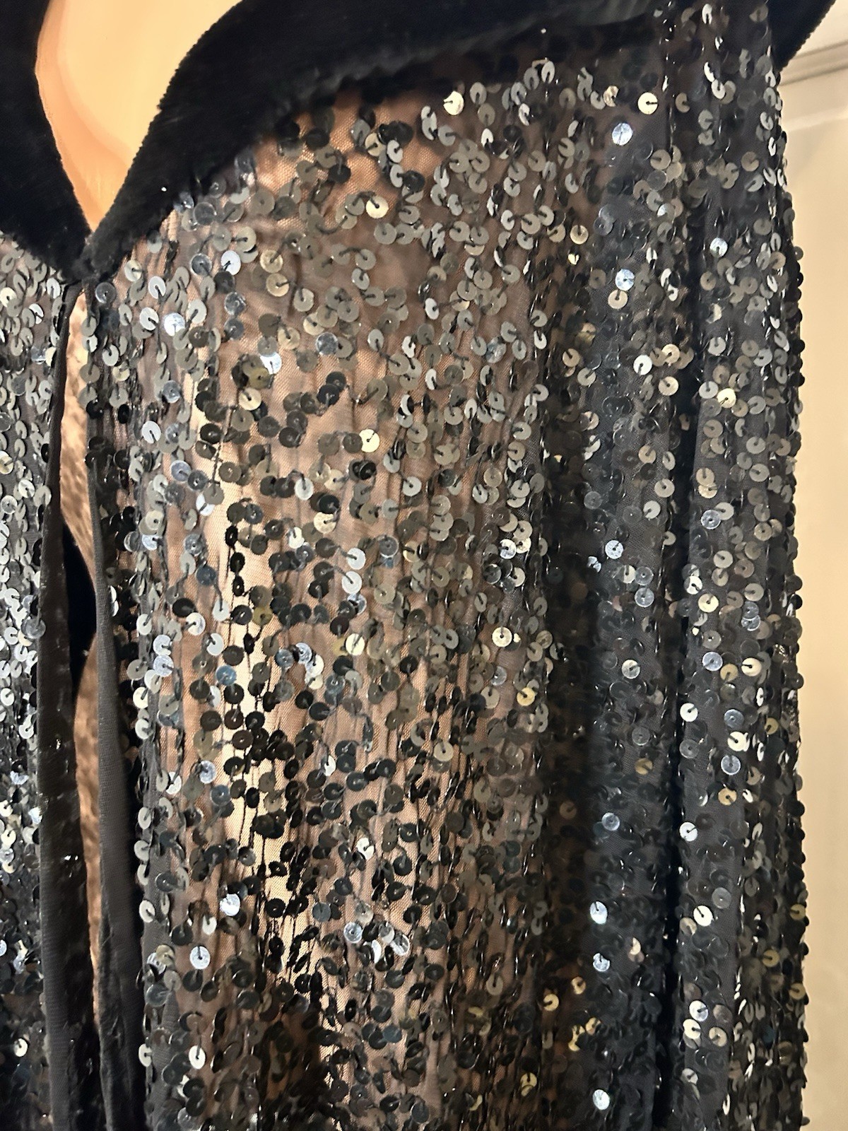 Vtg Y2K Marina Bresler Long Maxi Dress Black Sequin Evening Duster Coat XXXXL